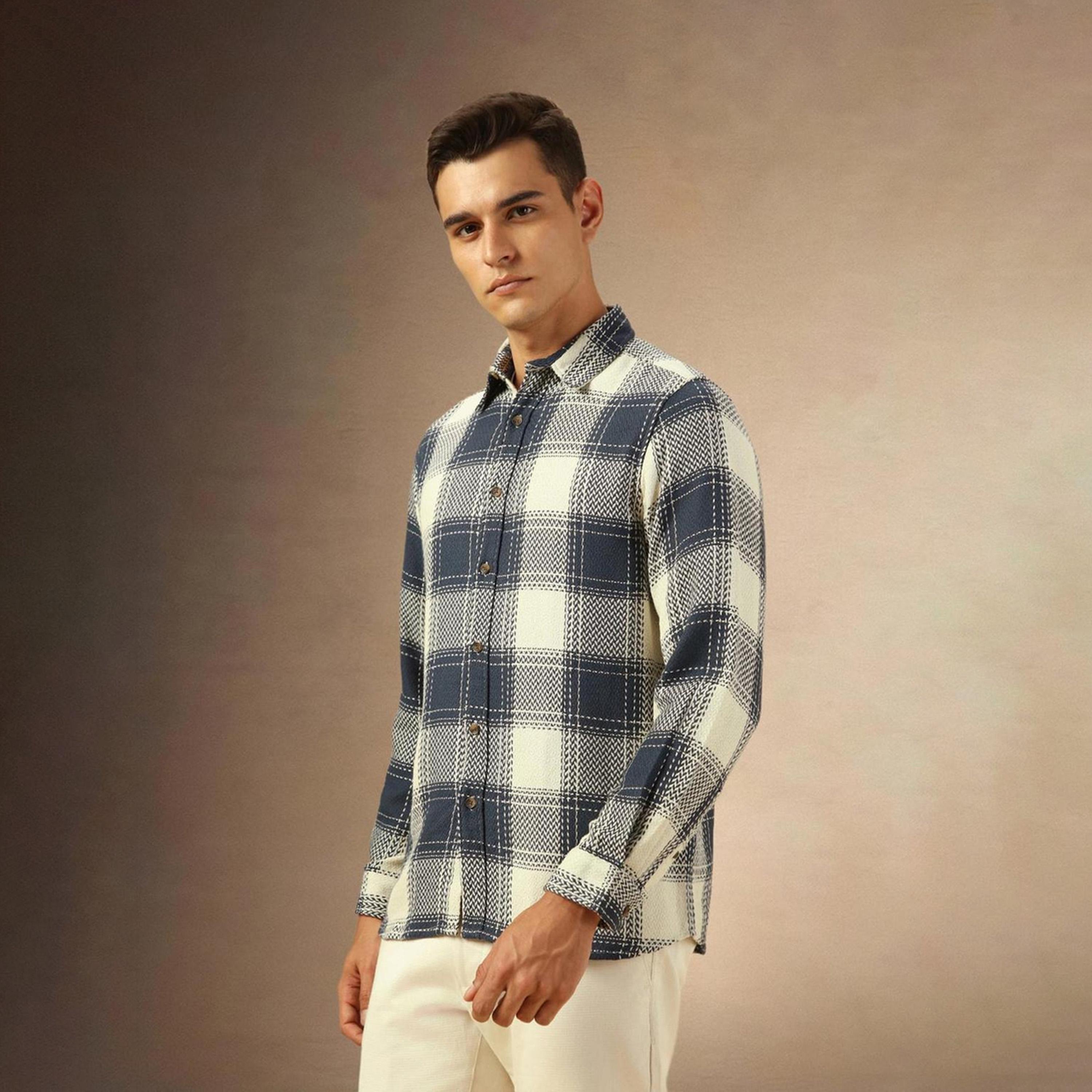 Dennis Lingo X Styli Men Comfort Spread Collar Checked Cotton Relaxed Fit Shacket-men-clothing-shirts-image-1