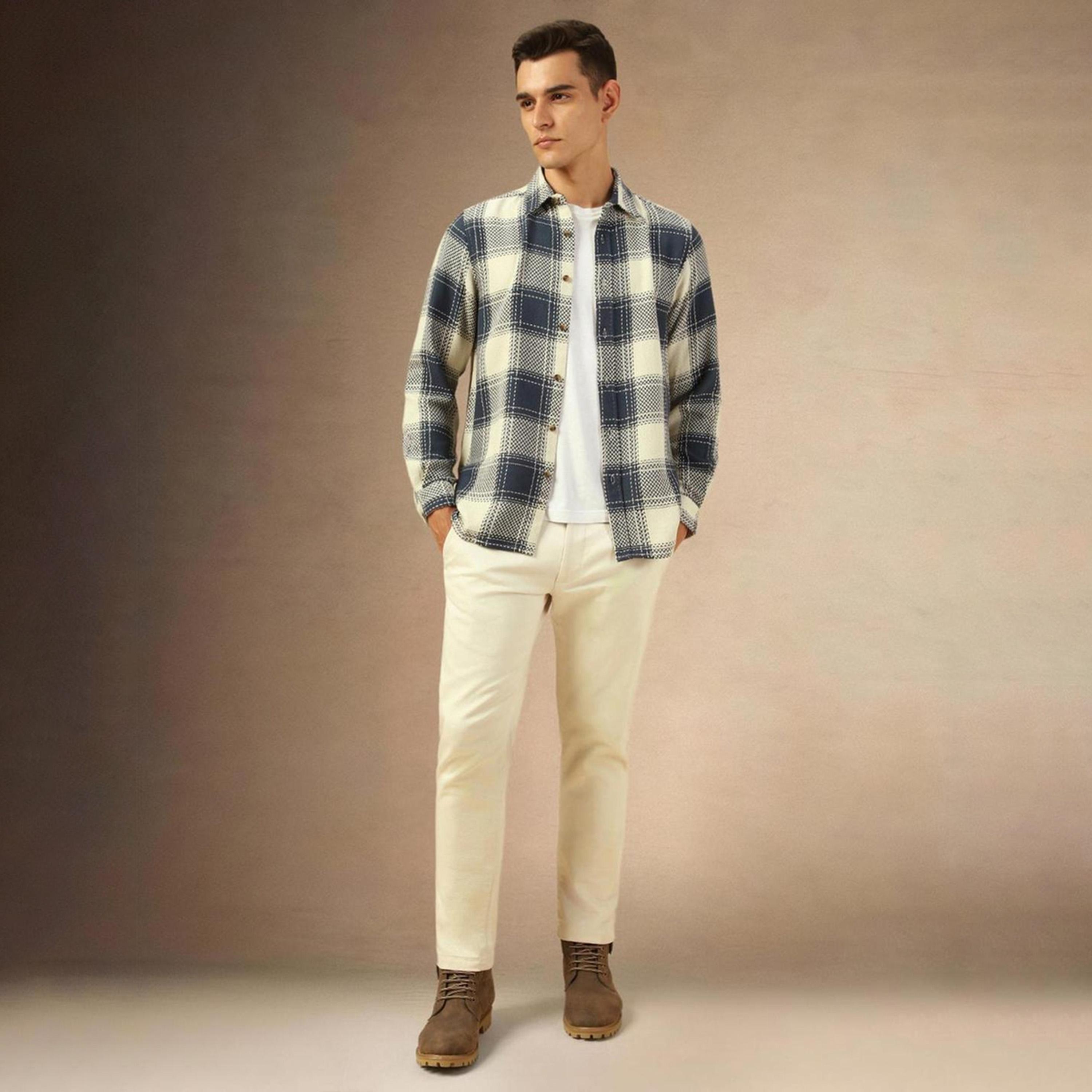 Dennis Lingo X Styli Men Comfort Spread Collar Checked Cotton Relaxed Fit Shacket-men-clothing-shirts-image-2