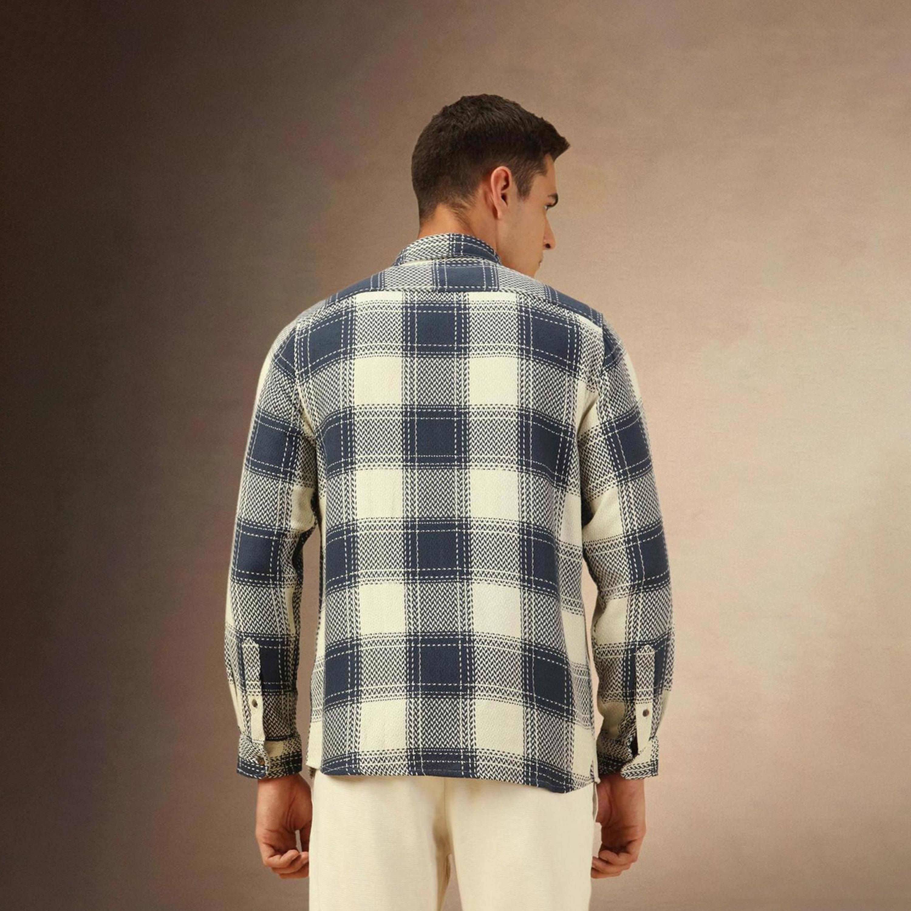 Dennis Lingo X Styli Men Comfort Spread Collar Checked Cotton Relaxed Fit Shacket-men-clothing-shirts-image-5