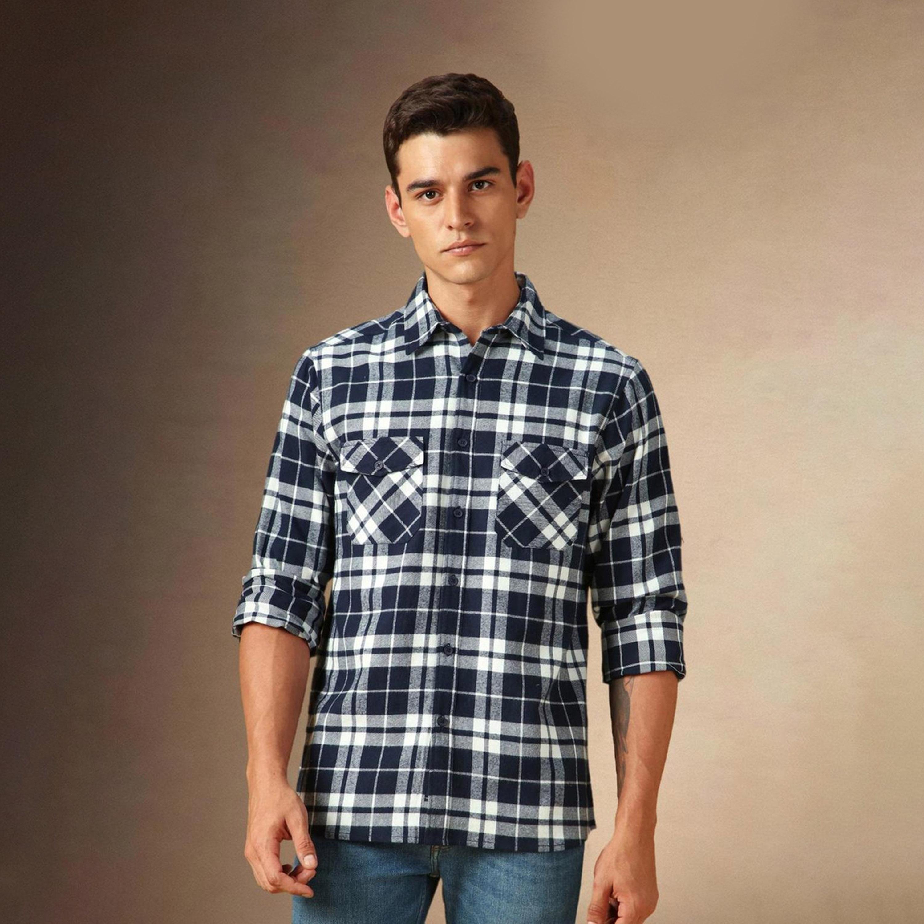 دينيس لينغو× ستايلي-  قميص كاجوال للرجال ياقة واسعة من الفانيلا مصنوع قطن ومقاس مريح-men-clothing-shirts-image-4