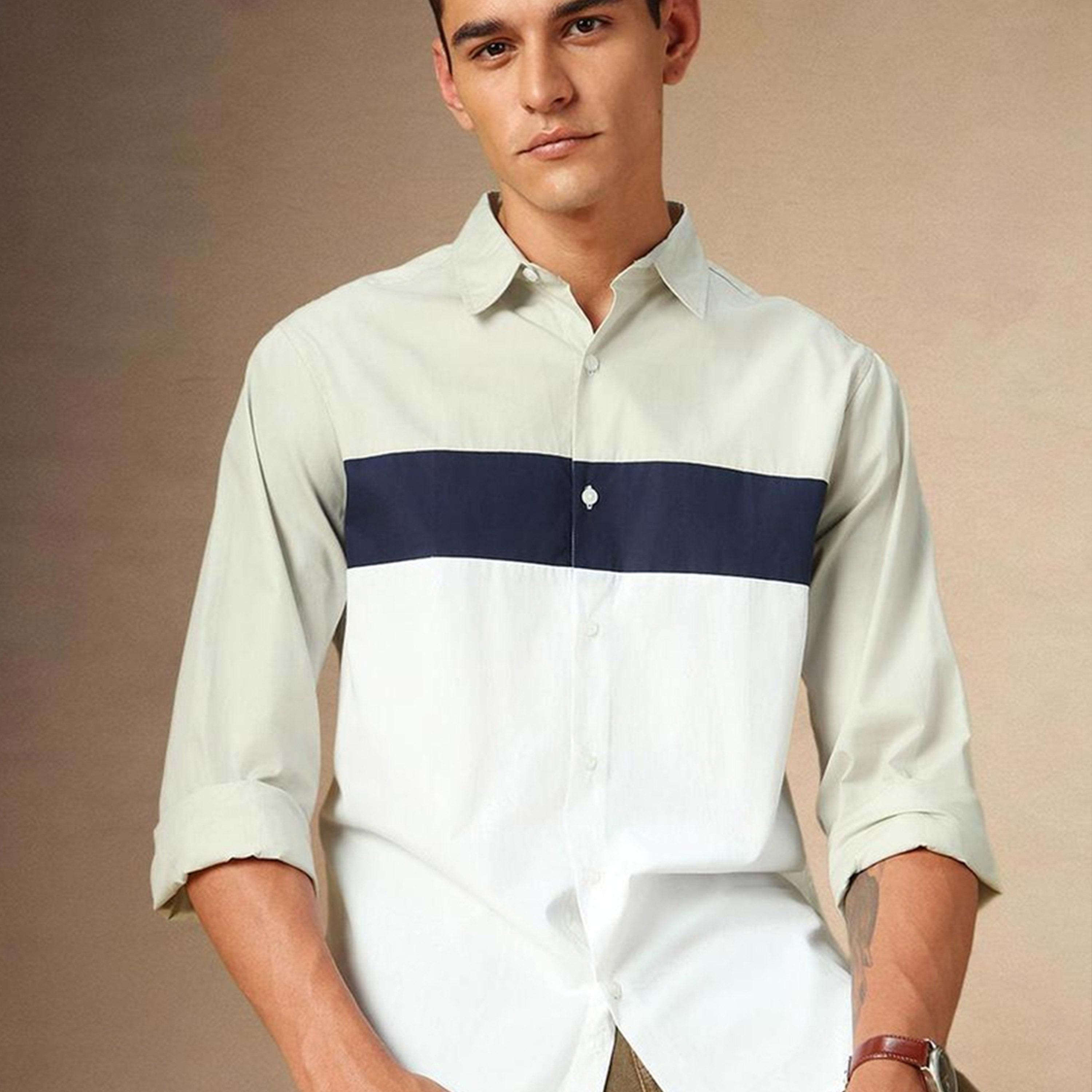 دينيس لينغو× ستايلي-  قميص كاجوال بياقة واسعة باللون البيج-men-clothing-shirts-image-4