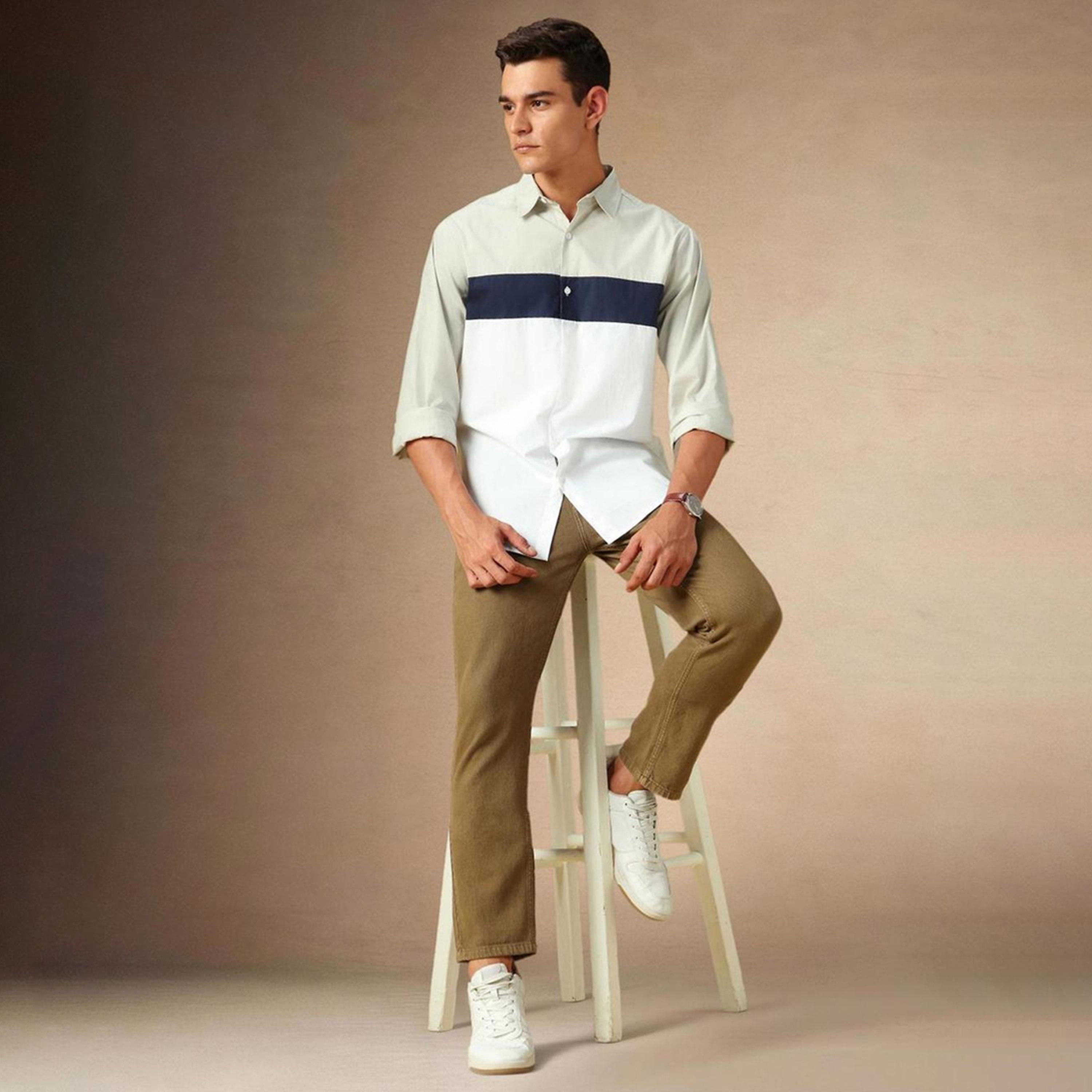 دينيس لينغو× ستايلي-  قميص كاجوال بياقة واسعة باللون البيج-men-clothing-shirts-image-6
