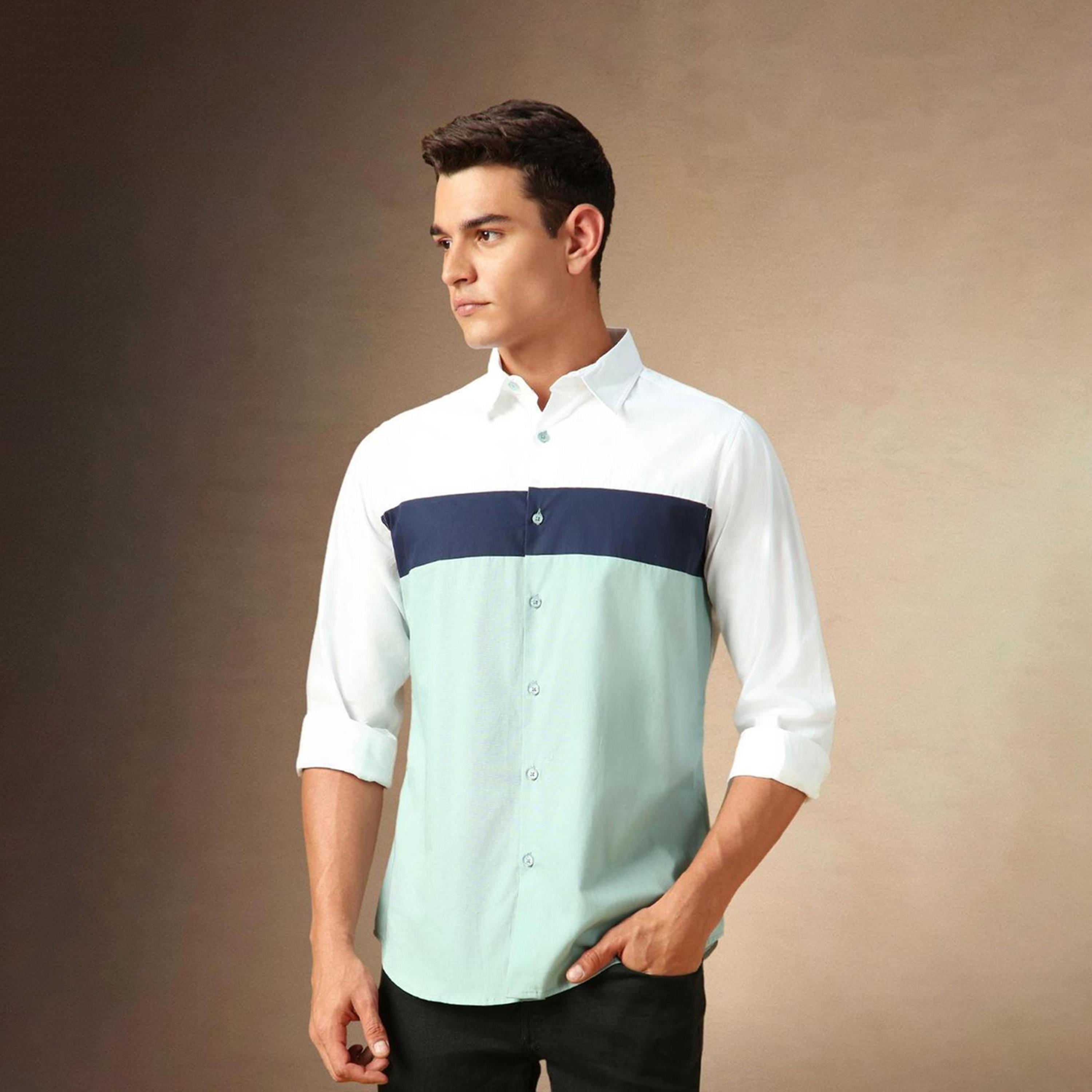 دينيس لينغو× ستايلي-  قميص كاجوال ياقة واسعة لون أبيض-men-clothing-shirts-image-1