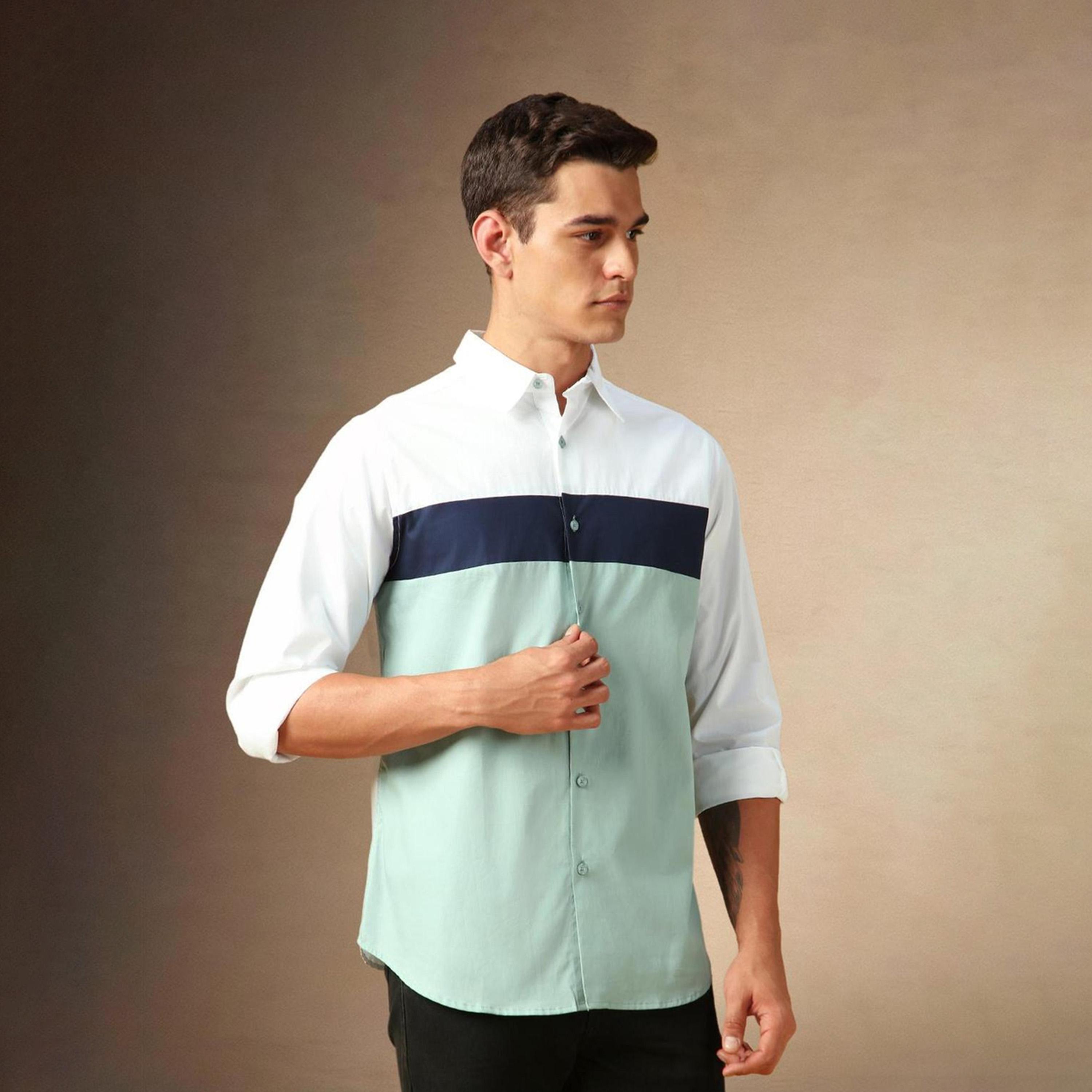Dennis Lingo X Styli White Spread Collar Colourblocked Casual Shirt-men-clothing-shirts-image-2