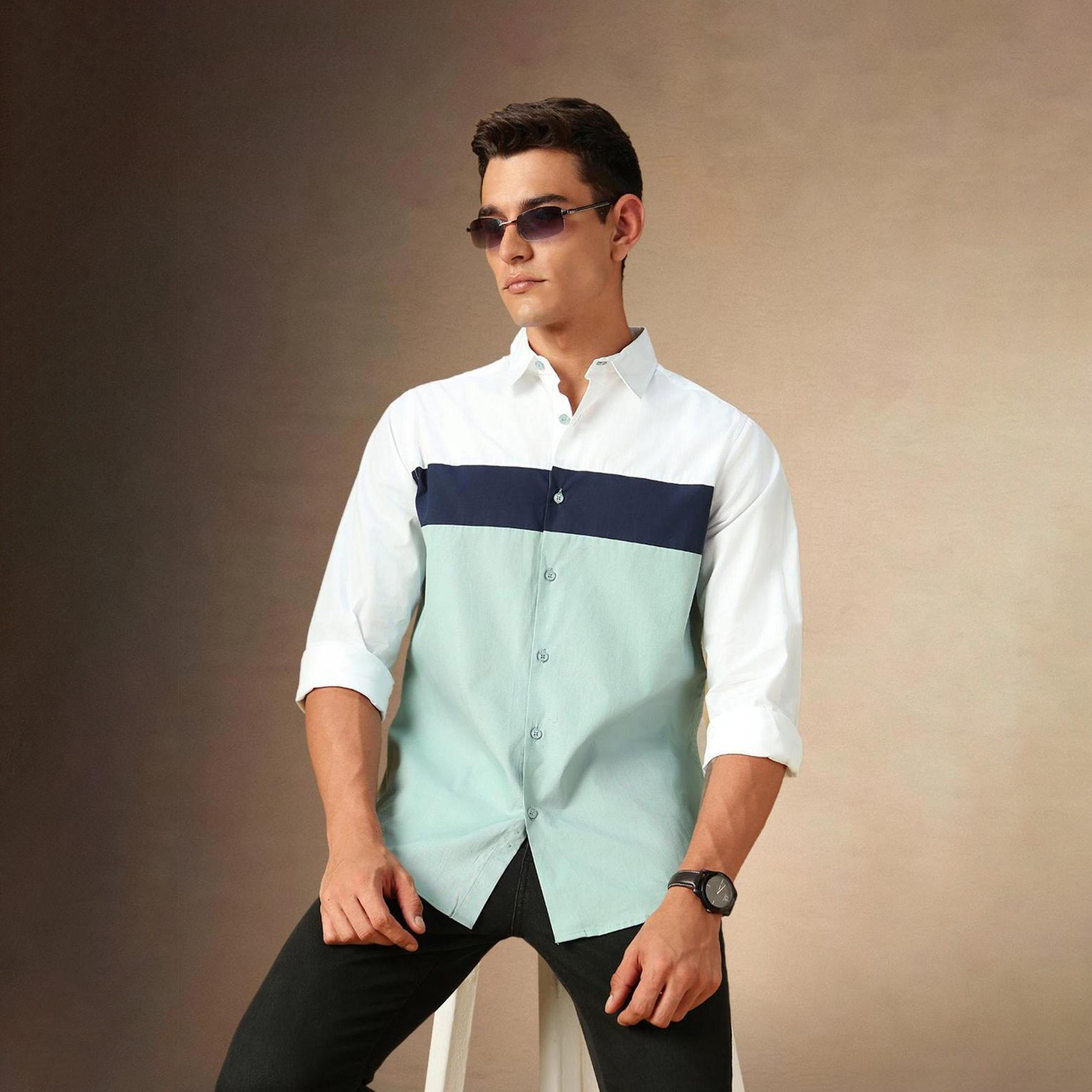 Dennis Lingo X Styli White Spread Collar Colourblocked Casual Shirt-men-clothing-shirts-image-3