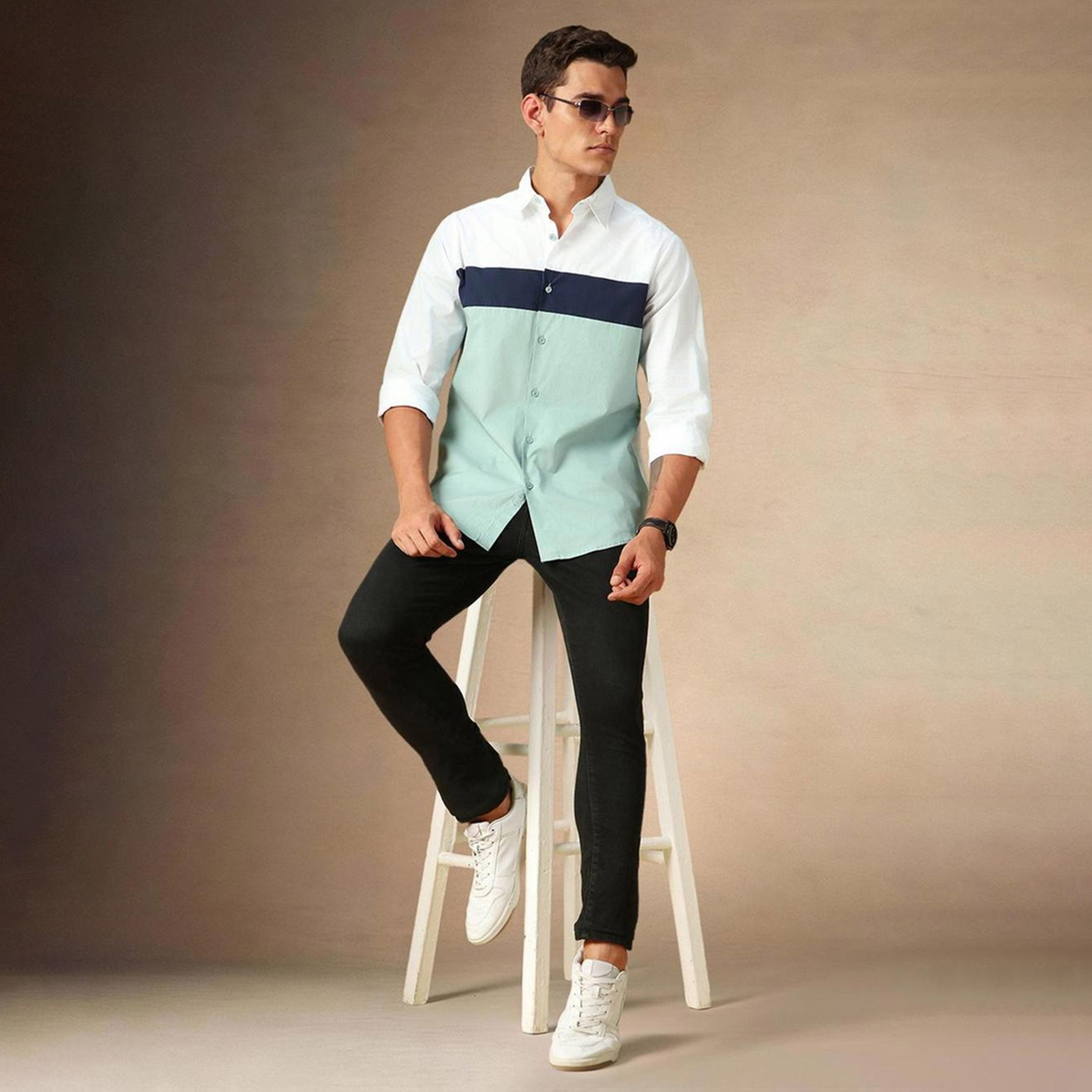 Dennis Lingo X Styli White Spread Collar Colourblocked Casual Shirt-men-clothing-shirts-image-5