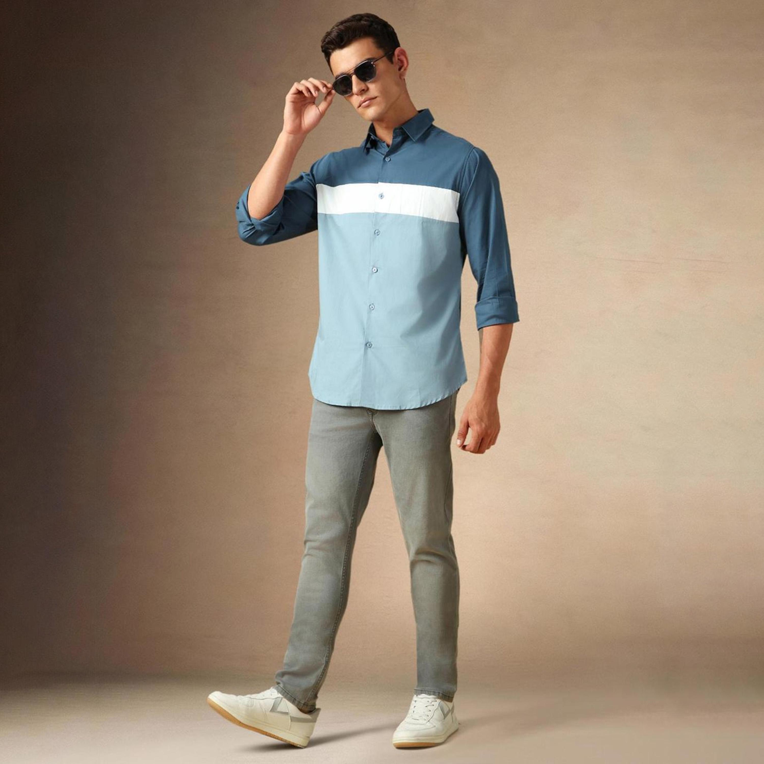 Dennis Lingo X Styli Blue Spread Collar Colourblocked Casual Shirt-men-clothing-shirts-image-1