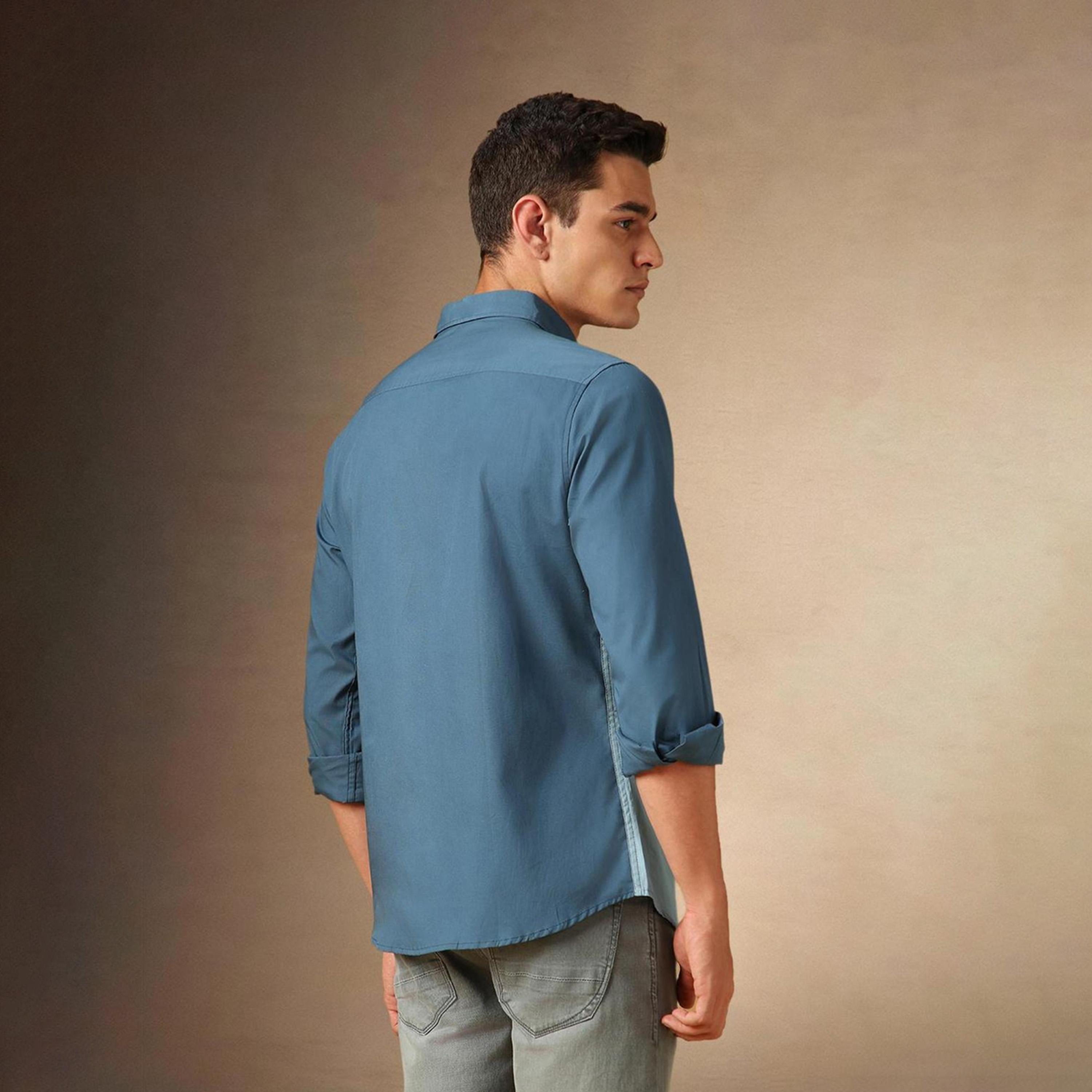 Dennis Lingo X Styli Blue Spread Collar Colourblocked Casual Shirt-men-clothing-shirts-image-2
