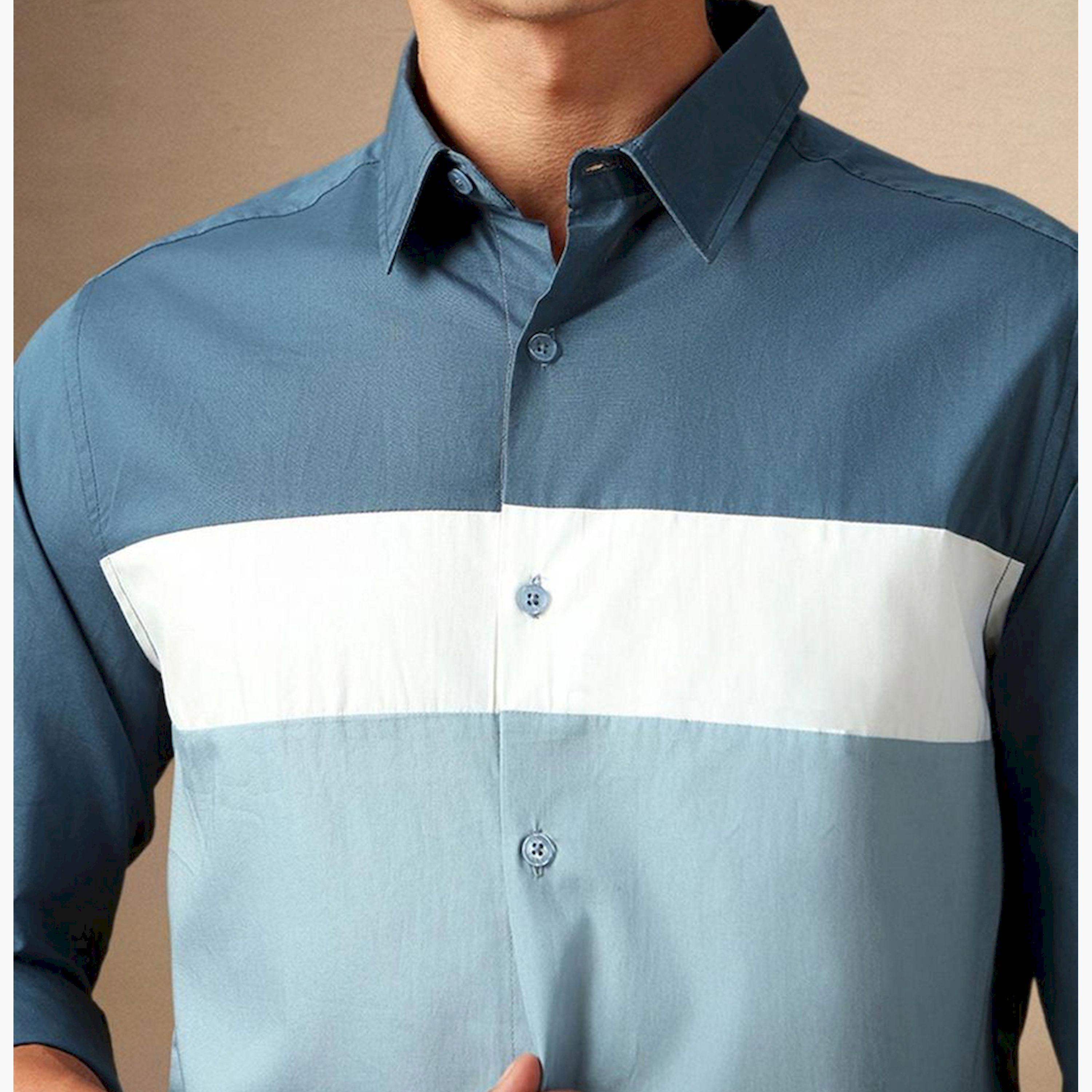 Dennis Lingo X Styli Blue Spread Collar Colourblocked Casual Shirt-men-clothing-shirts-image-3