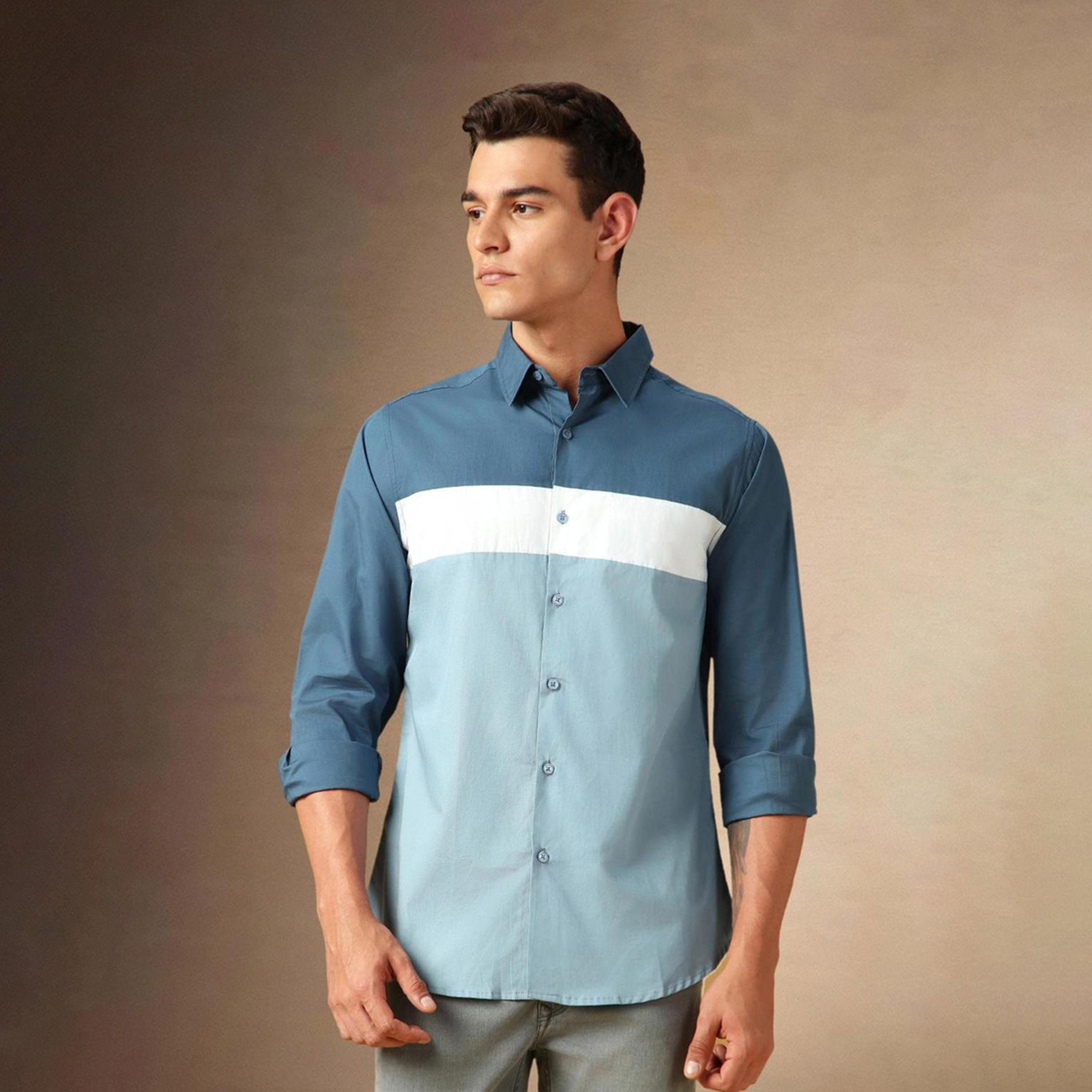 Dennis Lingo X Styli Blue Spread Collar Colourblocked Casual Shirt-men-clothing-shirts-image-4