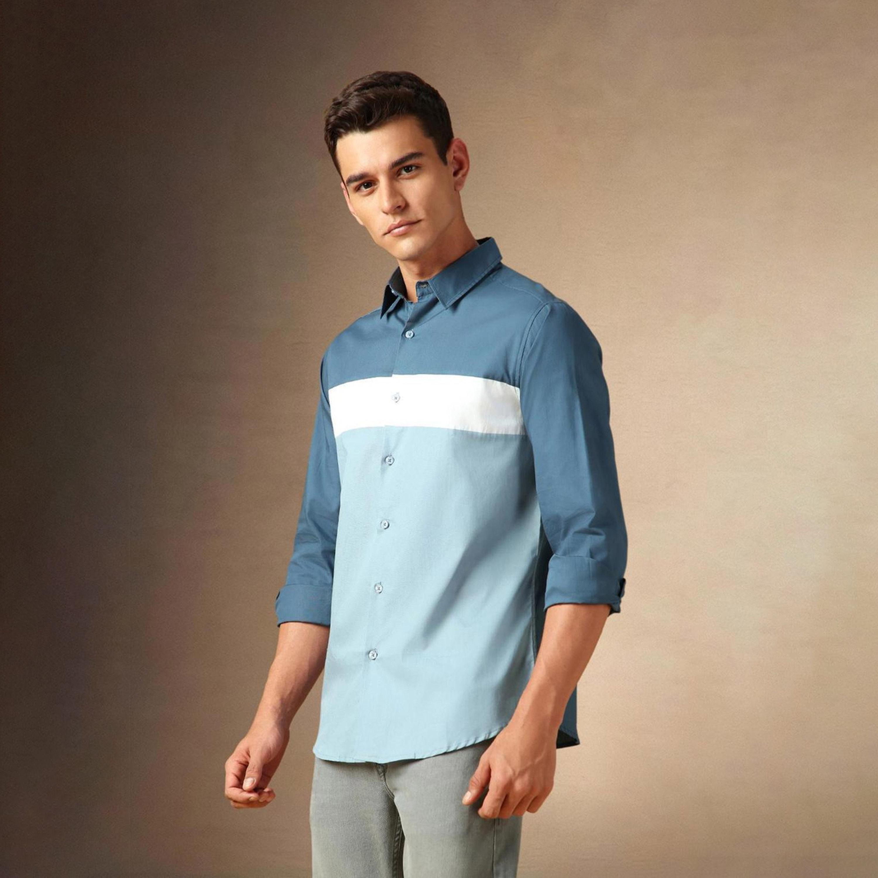 Dennis Lingo X Styli Blue Spread Collar Colourblocked Casual Shirt-men-clothing-shirts-image-5