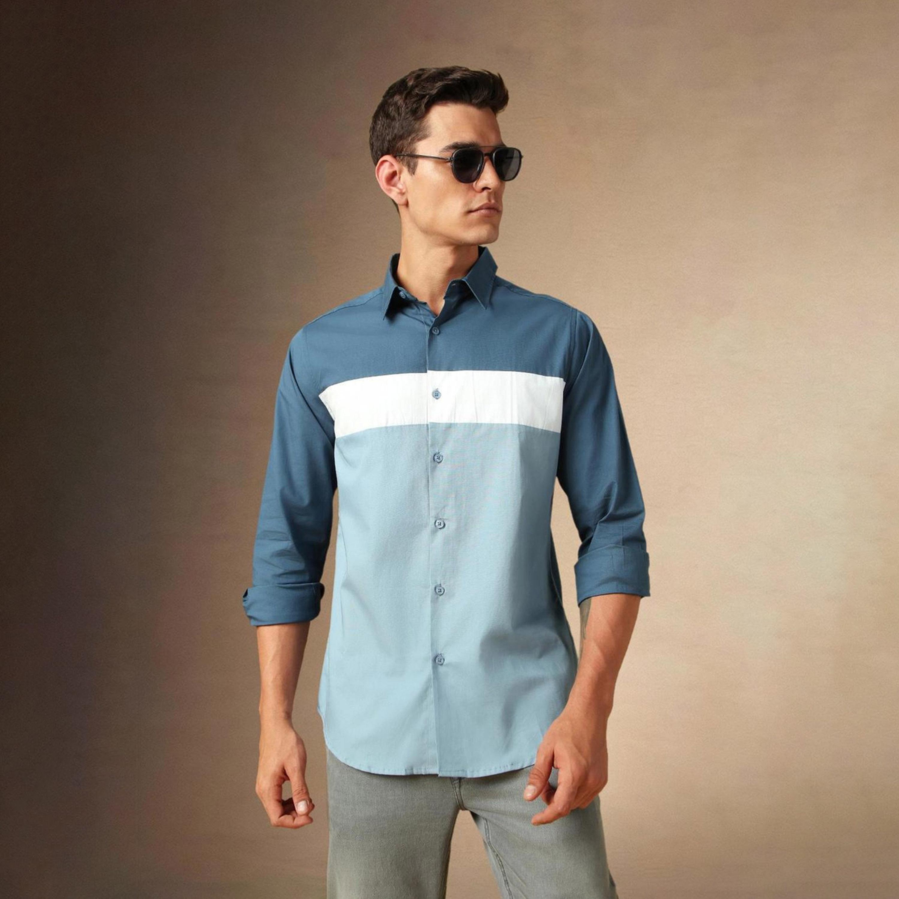 Dennis Lingo X Styli Blue Spread Collar Colourblocked Casual Shirt-men-clothing-shirts-image-6