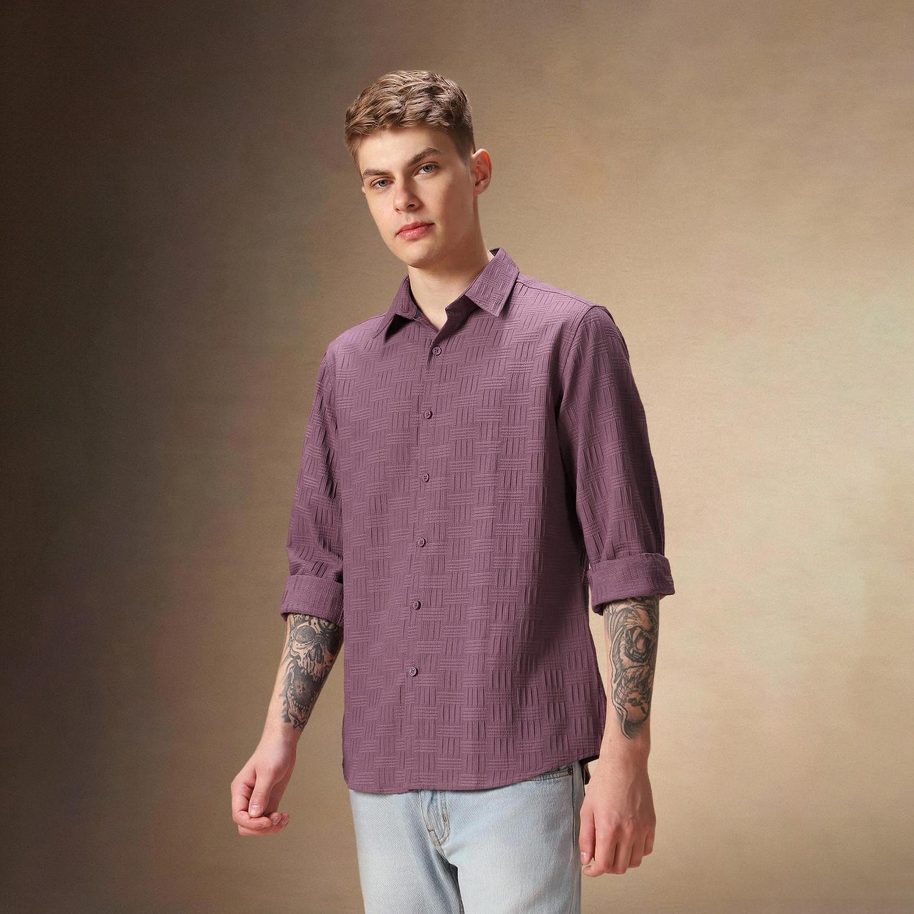 دينيس لينغو× ستايلي-  قميص كاجوال قطن ياقة ممتدة باللون البني-men-clothing-shirts-image-1