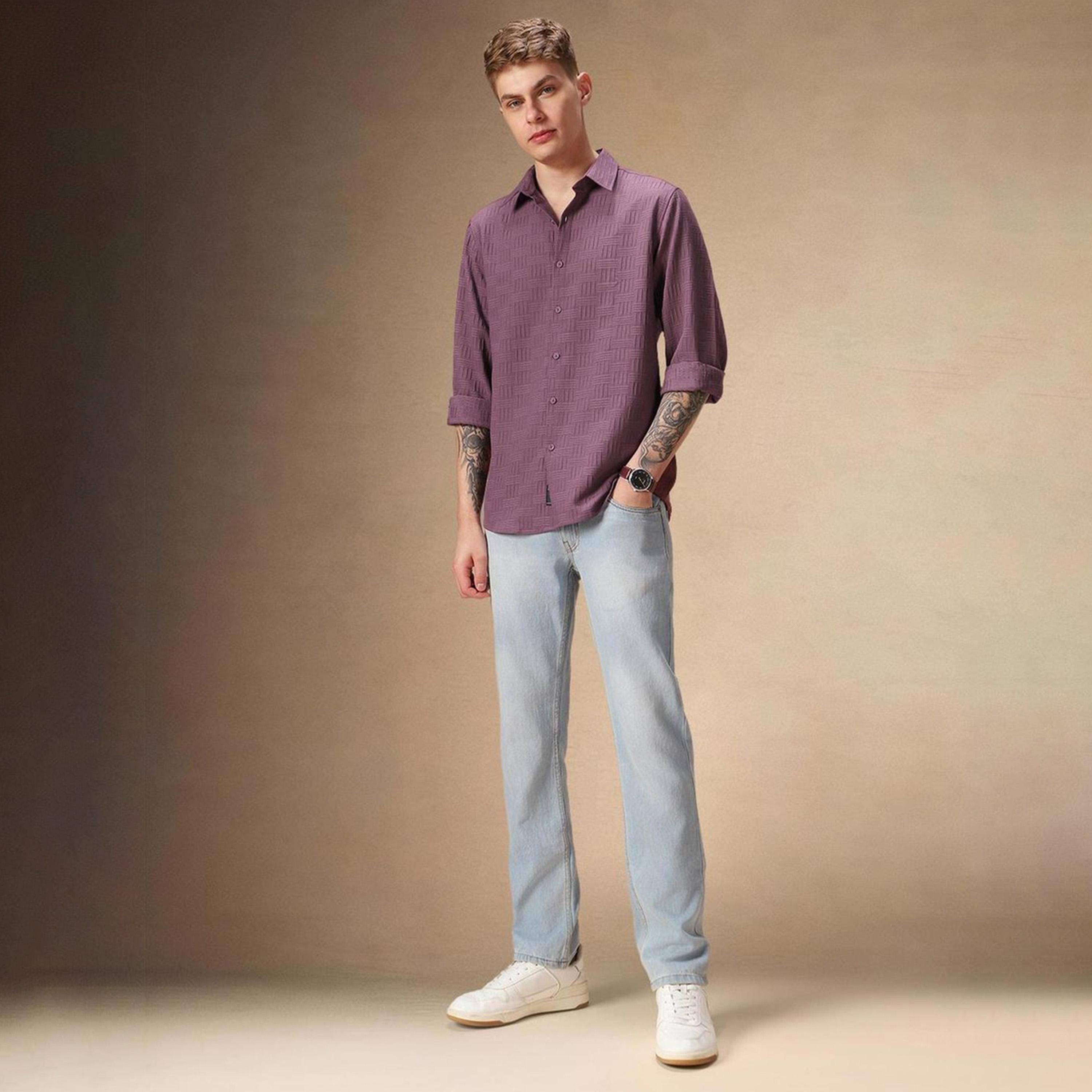 دينيس لينغو× ستايلي-  قميص كاجوال قطن ياقة ممتدة باللون البني-men-clothing-shirts-image-3