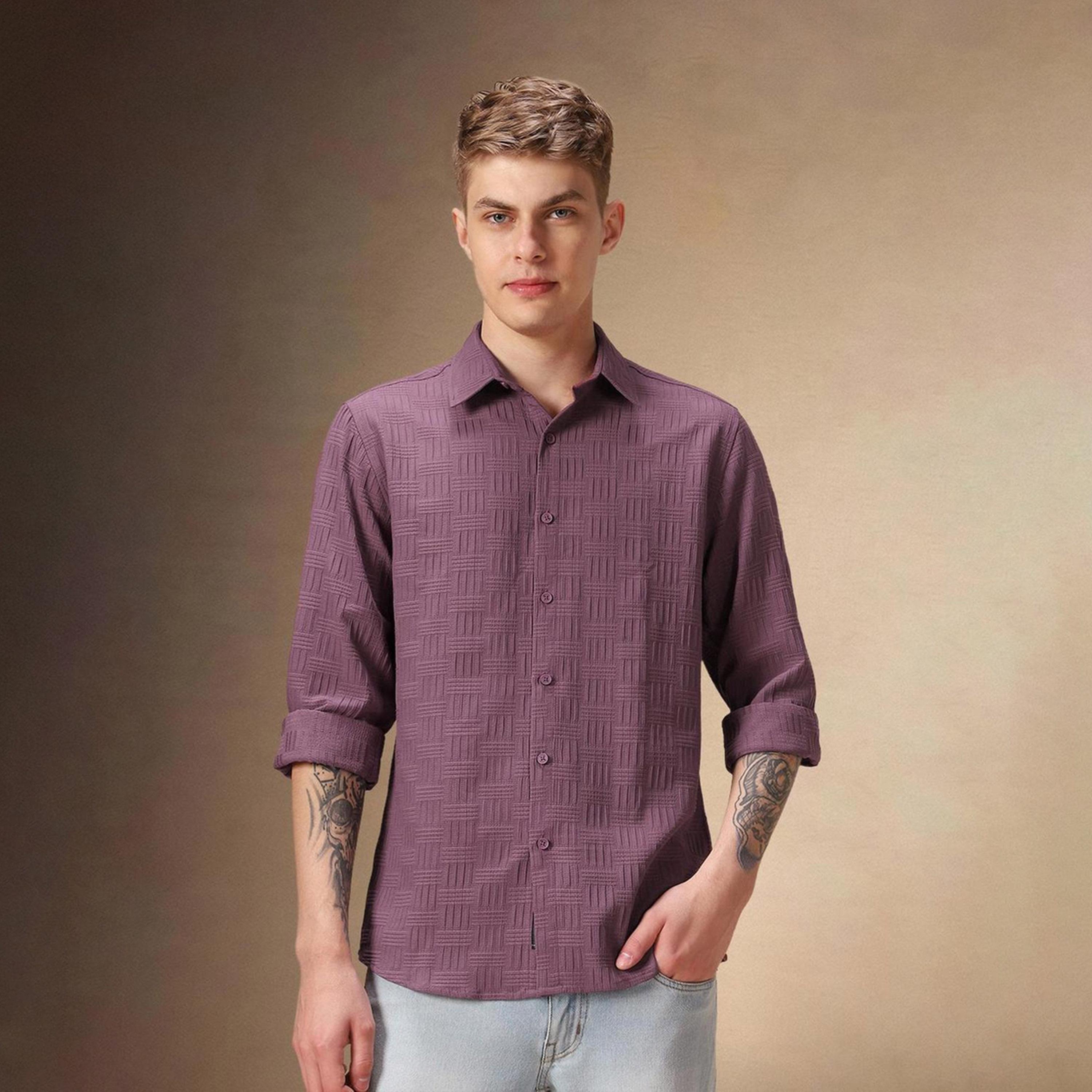 دينيس لينغو× ستايلي-  قميص كاجوال قطن ياقة ممتدة باللون البني-men-clothing-shirts-image-4