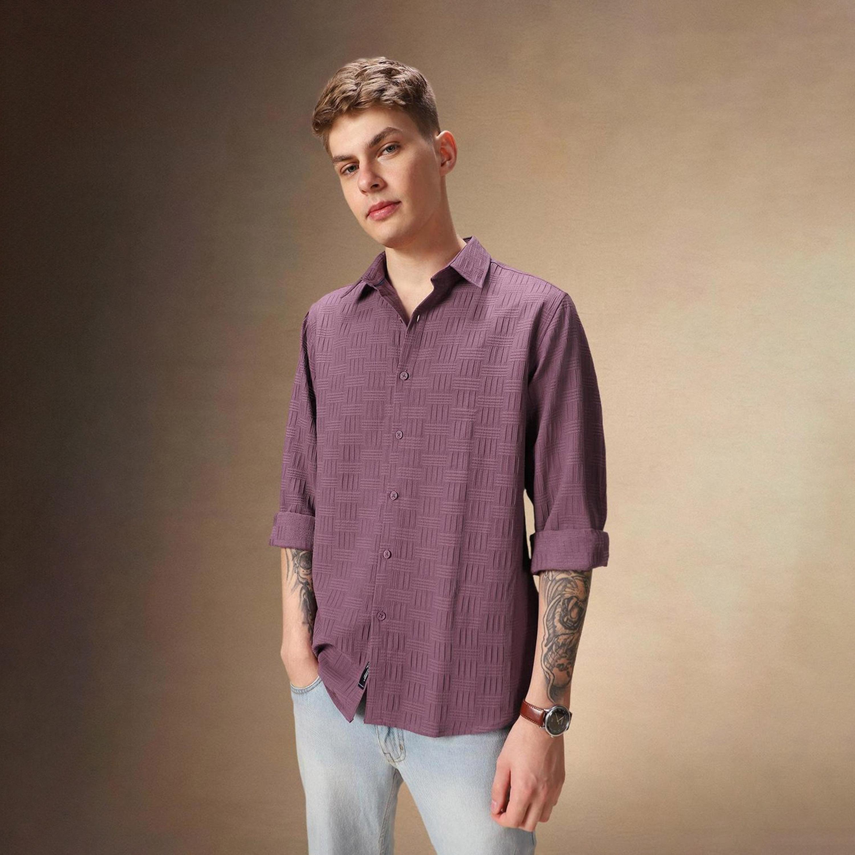 دينيس لينغو× ستايلي-  قميص كاجوال قطن ياقة ممتدة باللون البني-men-clothing-shirts-image-6