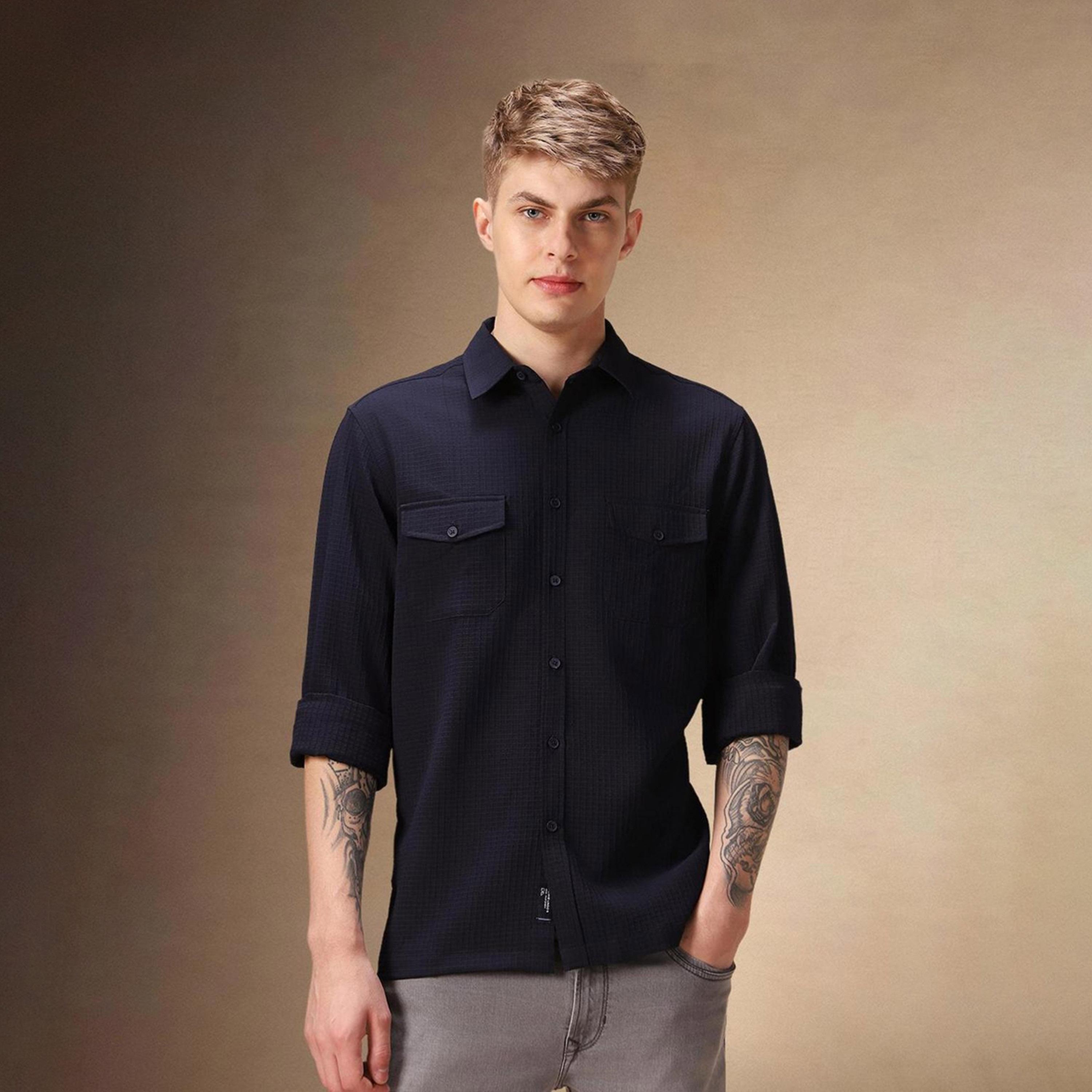 Dennis Lingo X Styli Men Spread Collar Textured Cotton Relaxed Fit Casual Shirt-men-clothing-shirts-image-2