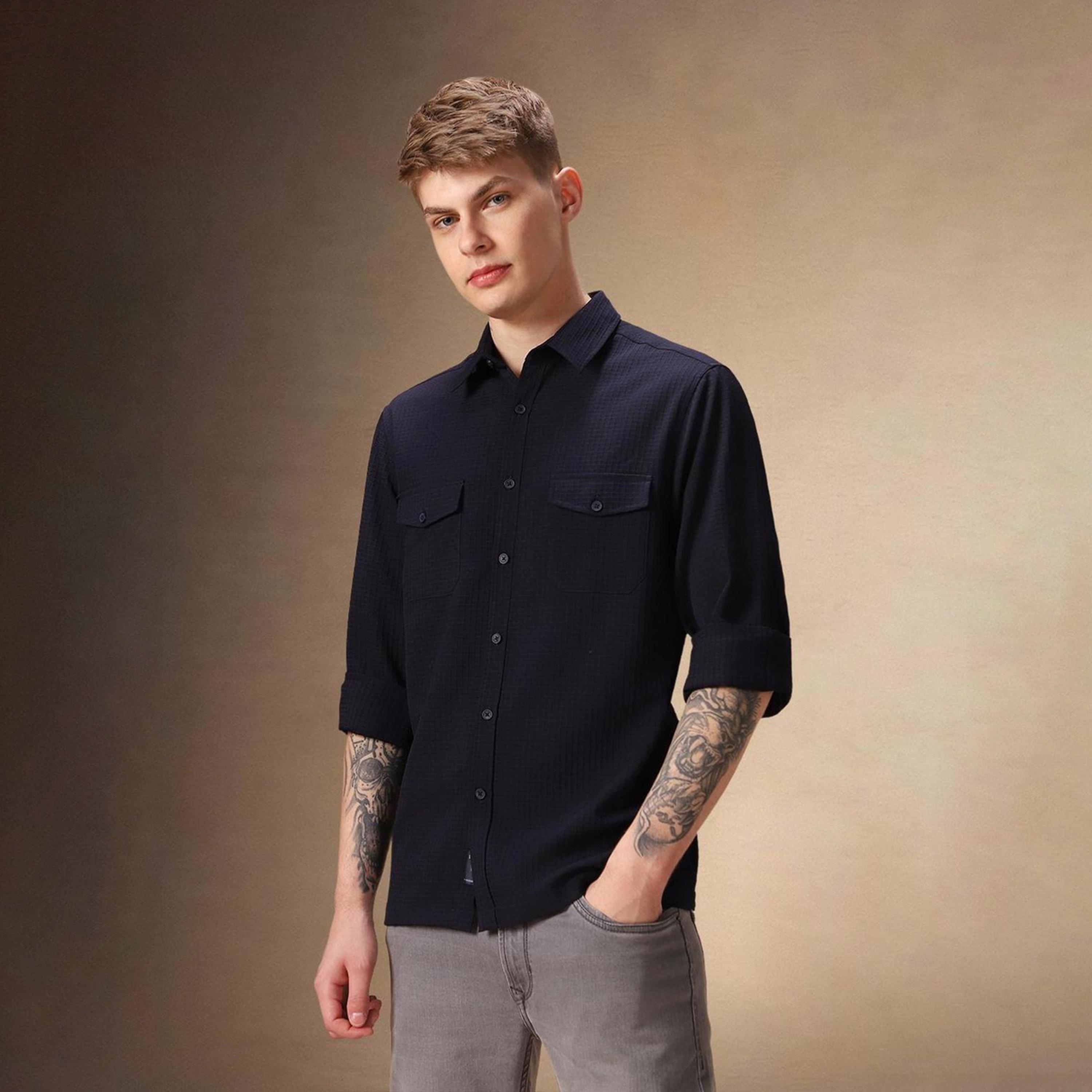 Dennis Lingo X Styli Men Spread Collar Textured Cotton Relaxed Fit Casual Shirt-men-clothing-shirts-image-5