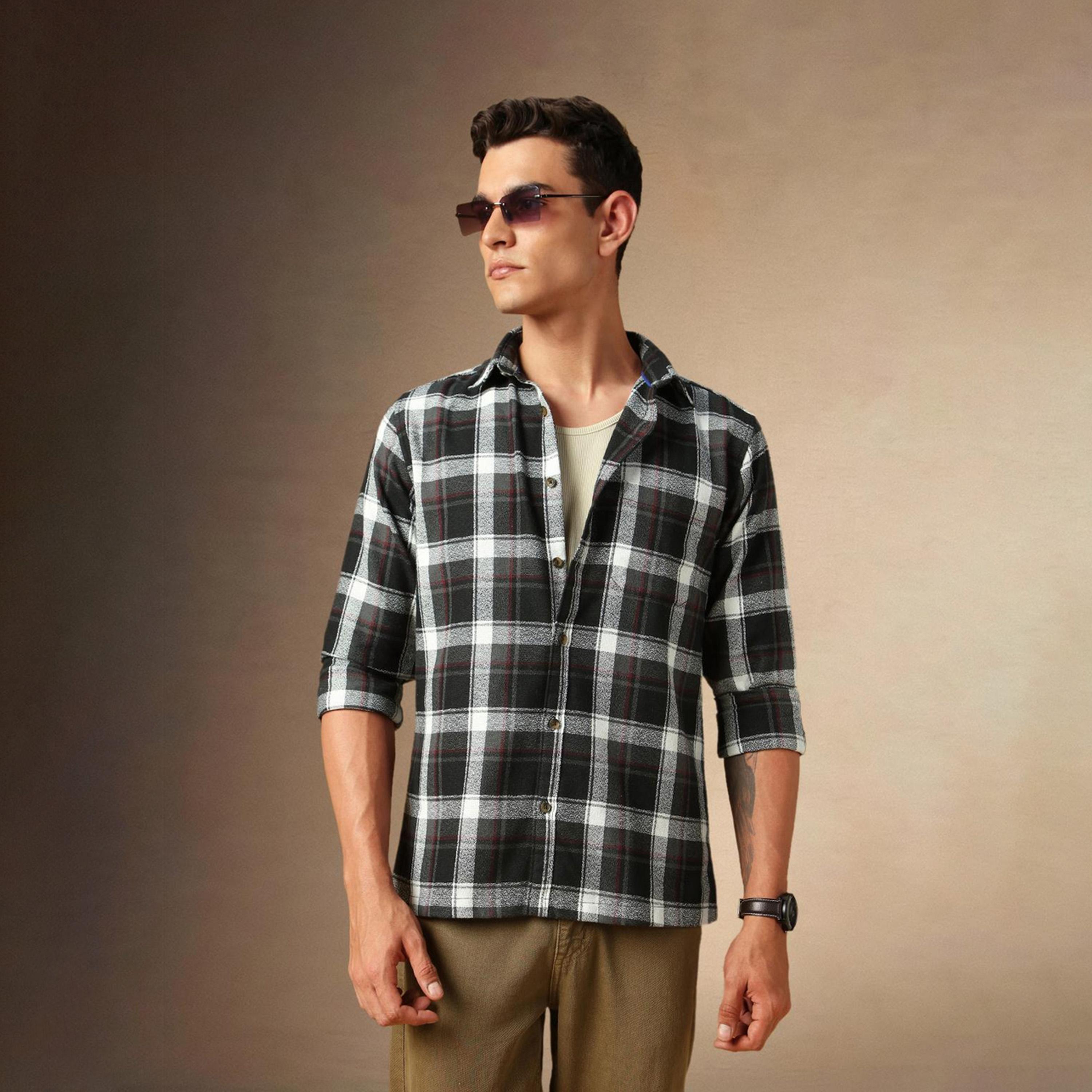 Dennis Lingo X Styli Black Tartan Checks Opaque Checked Casual Shirt-men-clothing-shirts-image-1