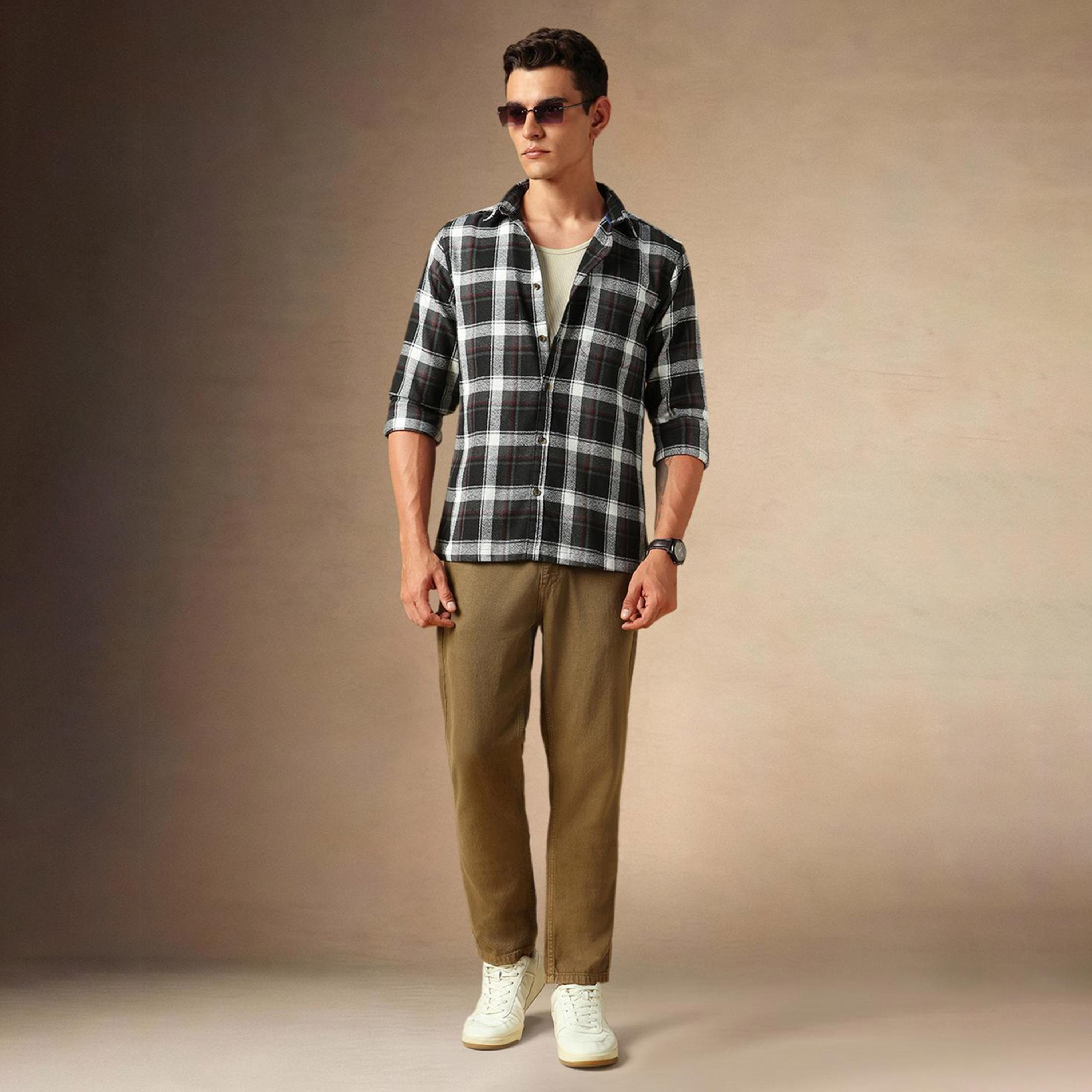 Dennis Lingo X Styli Black Tartan Checks Opaque Checked Casual Shirt-men-clothing-shirts-image-5