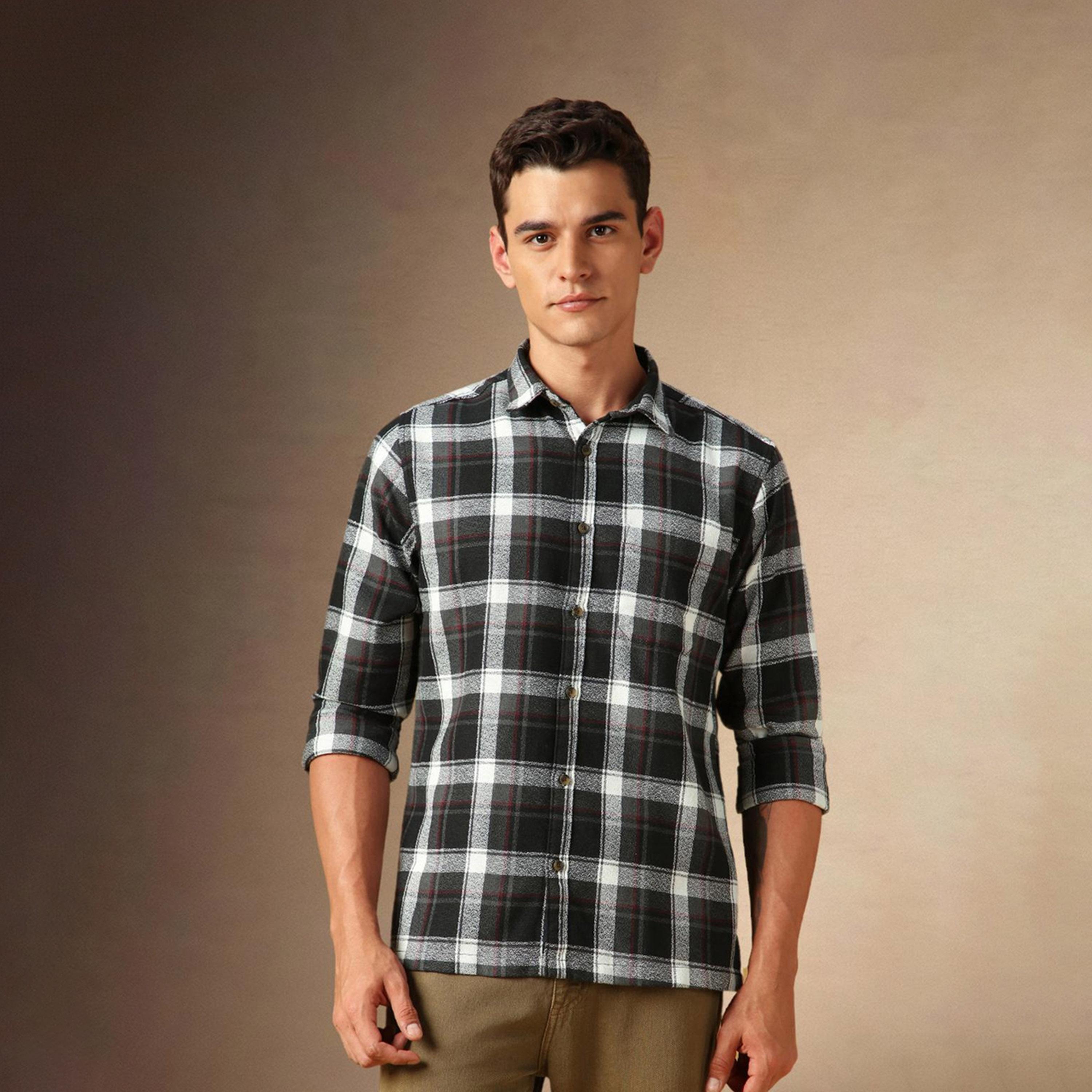 Dennis Lingo X Styli Black Tartan Checks Opaque Checked Casual Shirt-men-clothing-shirts-image-6