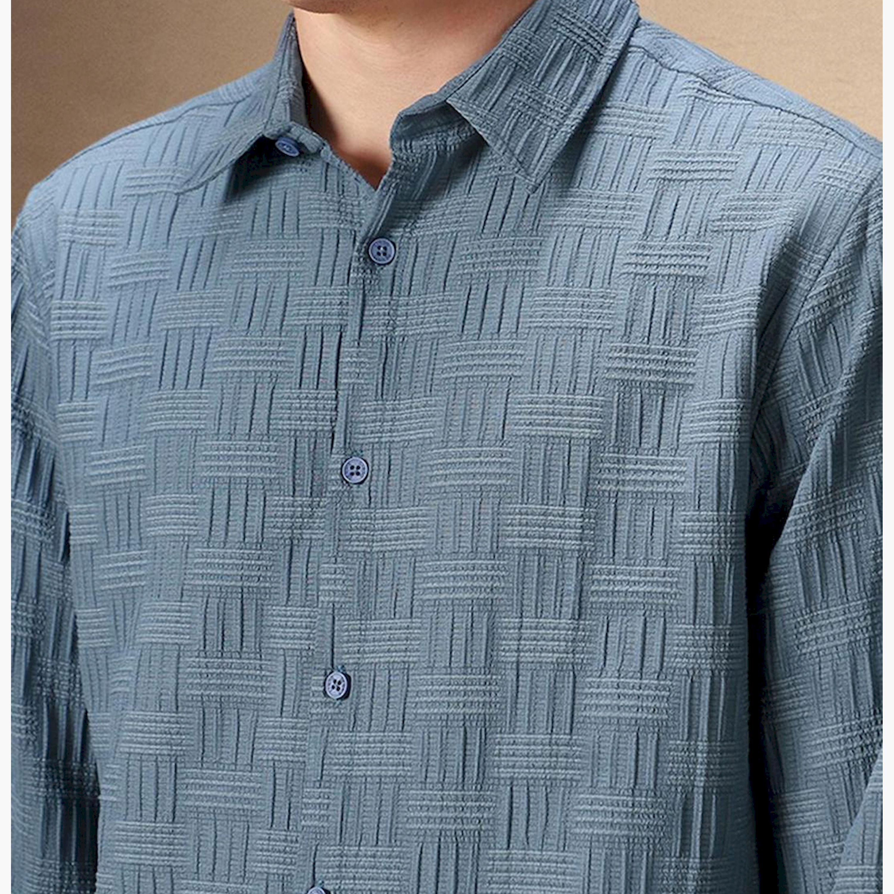 دينيس لينغو× ستايلي-  قميص كاجوال قطن ياقة ممتدة باللون الأزرق-men-clothing-shirts-image-5