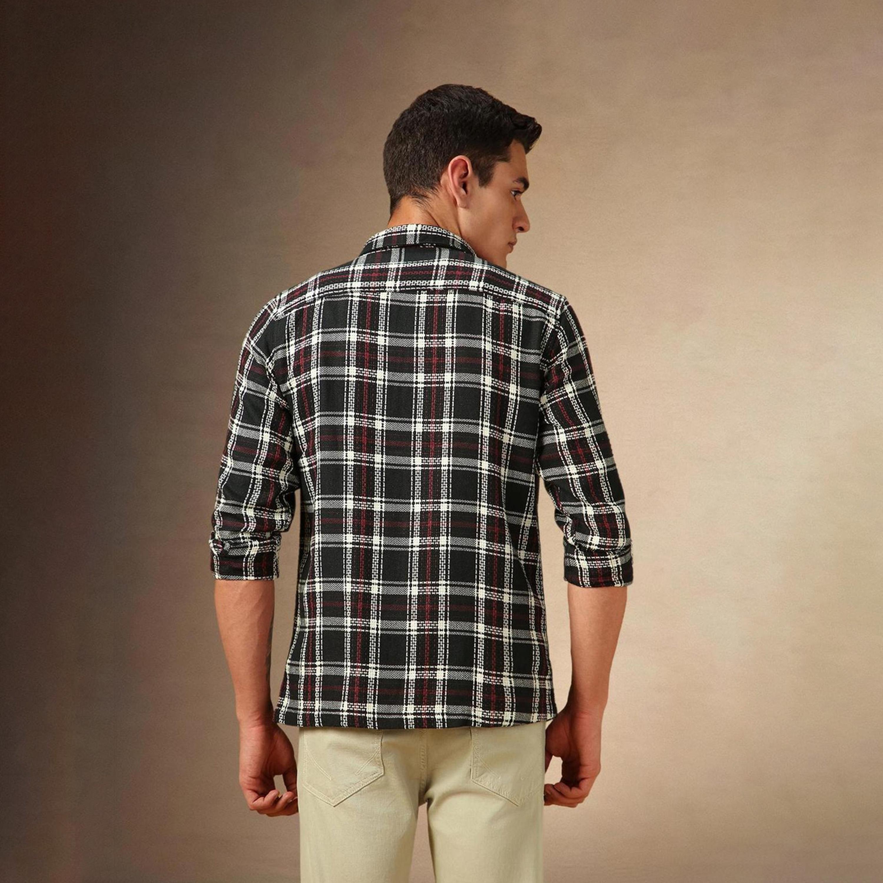 Dennis Lingo X Styli Men Button Down Collar Relaxed Fit Black Tartan Checks Opaque Checked Casual Shirt-men-clothing-shirts-image-2