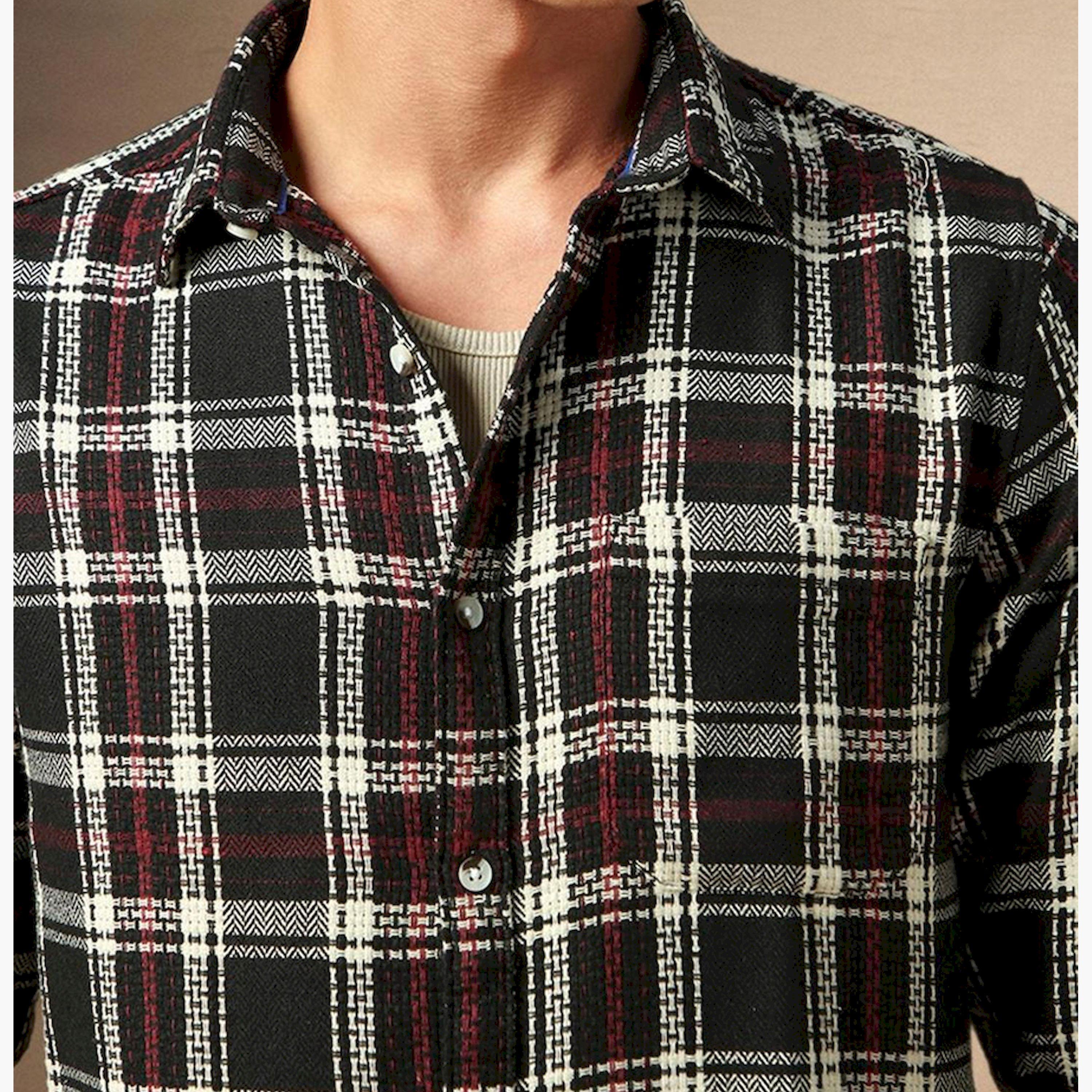 Dennis Lingo X Styli Men Button Down Collar Relaxed Fit Black Tartan Checks Opaque Checked Casual Shirt-men-clothing-shirts-image-6