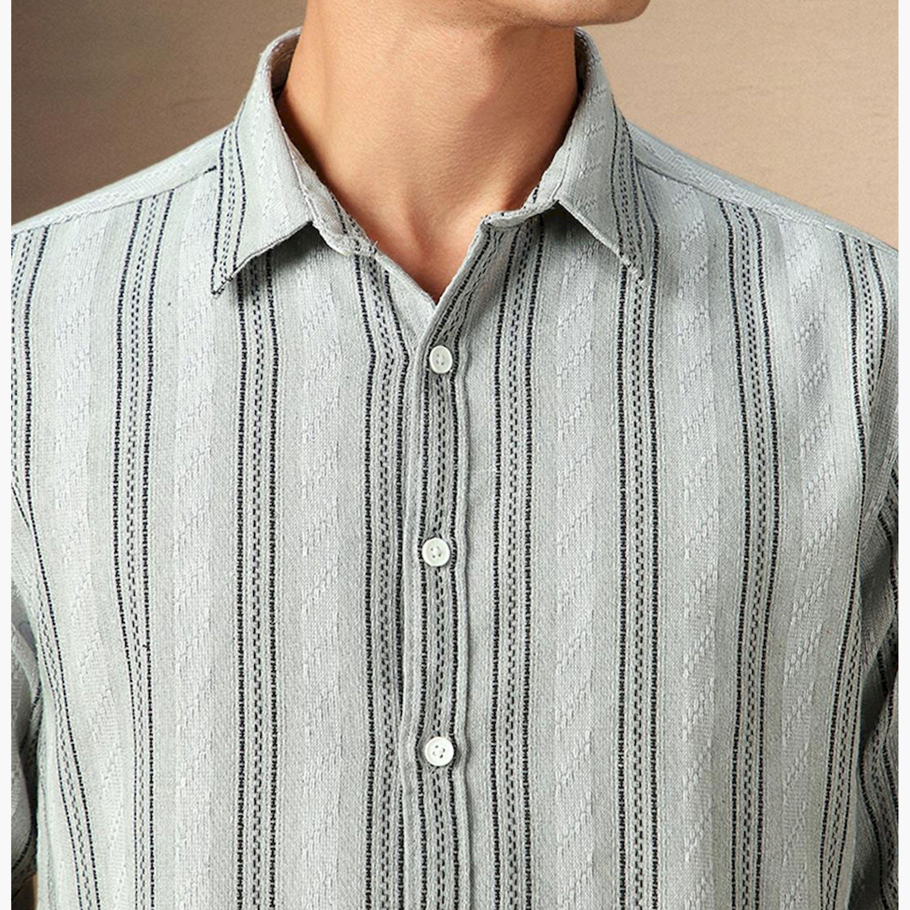 دينيس لينغو× ستايلي-  قميص رمادي مخطط غير شفاف-men-clothing-shirts-image-4