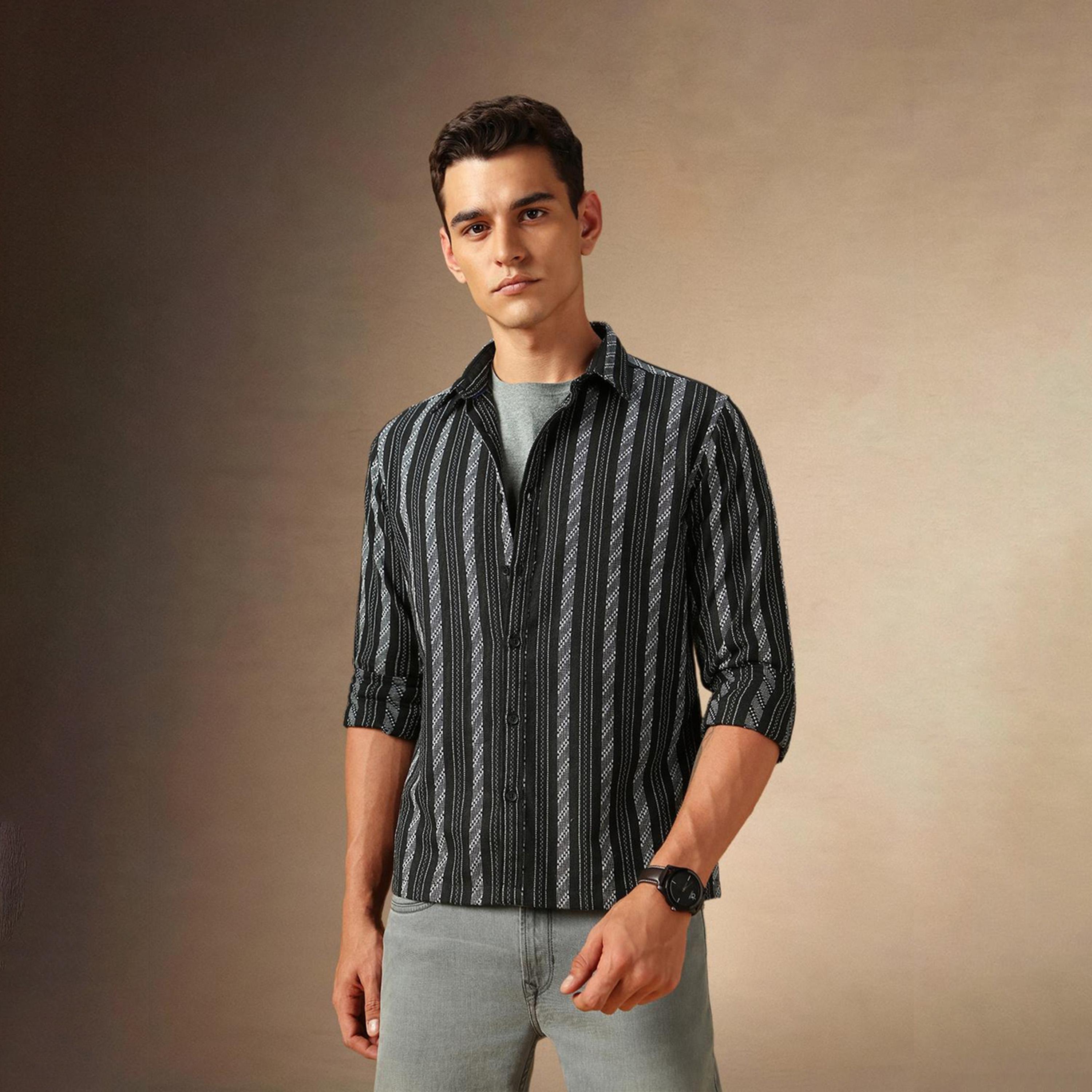 Dennis Lingo X Styli Black Opaque Striped Casual Shirt-men-clothing-shirts-image-1