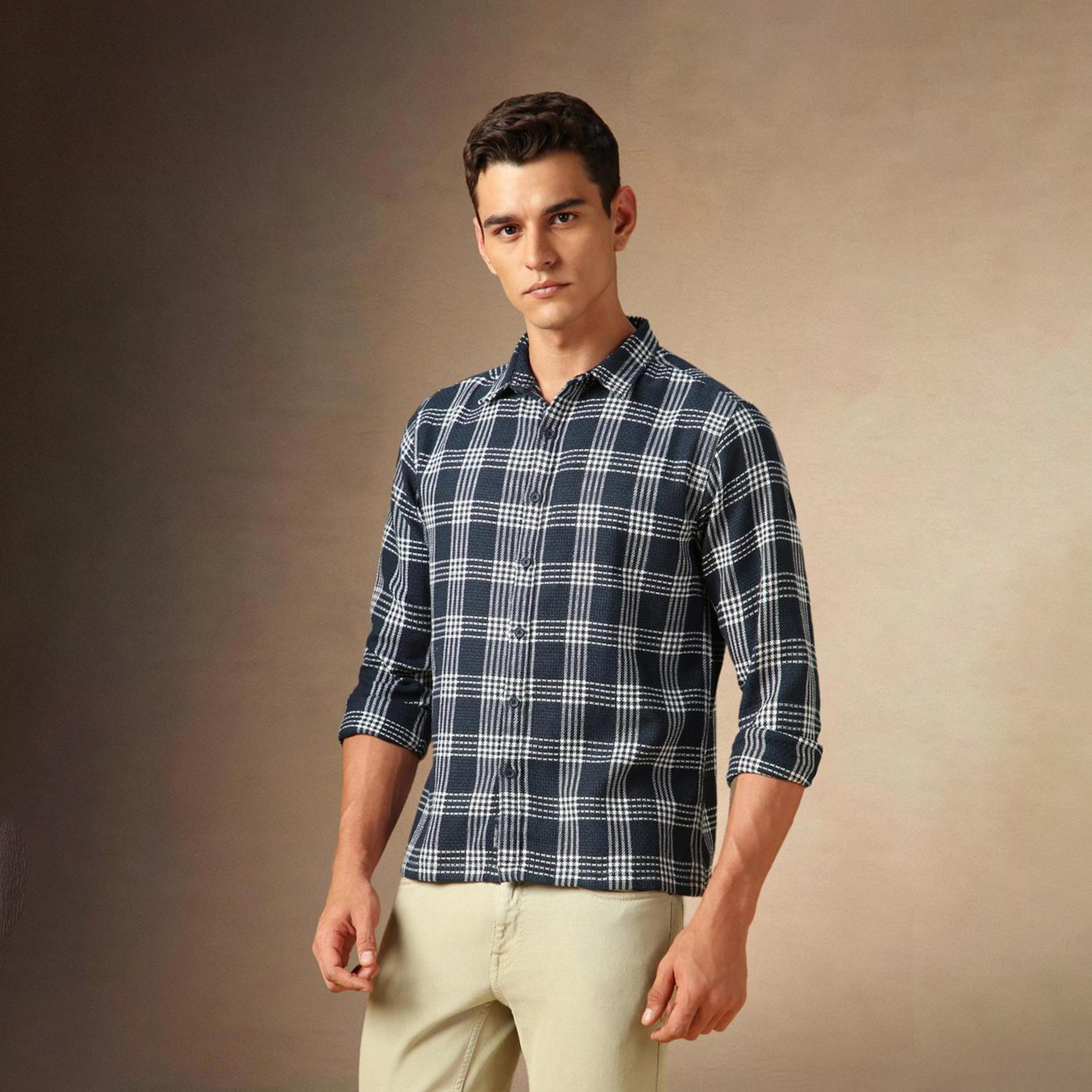 Dennis Lingo X Styli Blue Tartan Checks Opaque Checked Casual Shirt-men-clothing-shirts-image-1