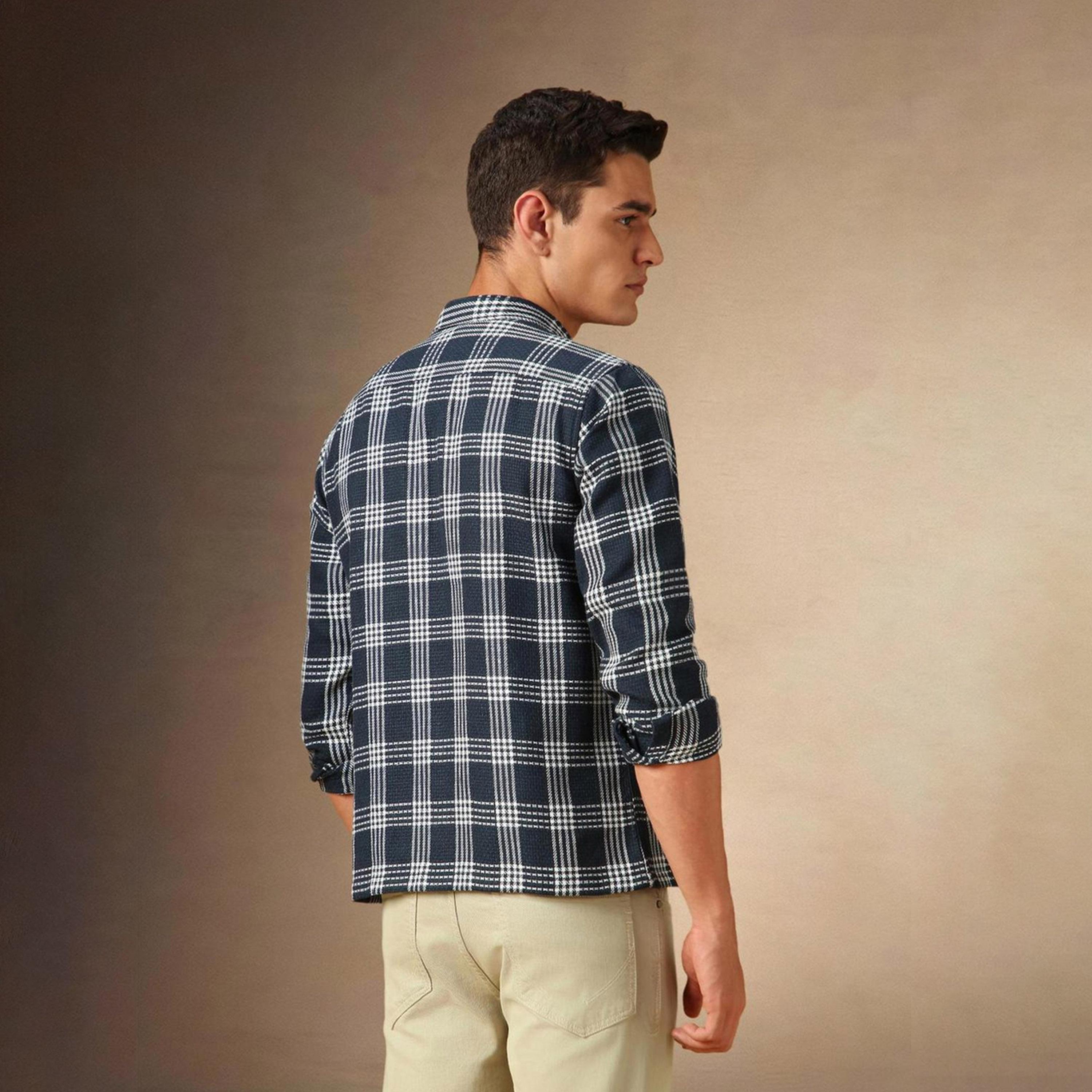 Dennis Lingo X Styli Blue Tartan Checks Opaque Checked Casual Shirt-men-clothing-shirts-image-3
