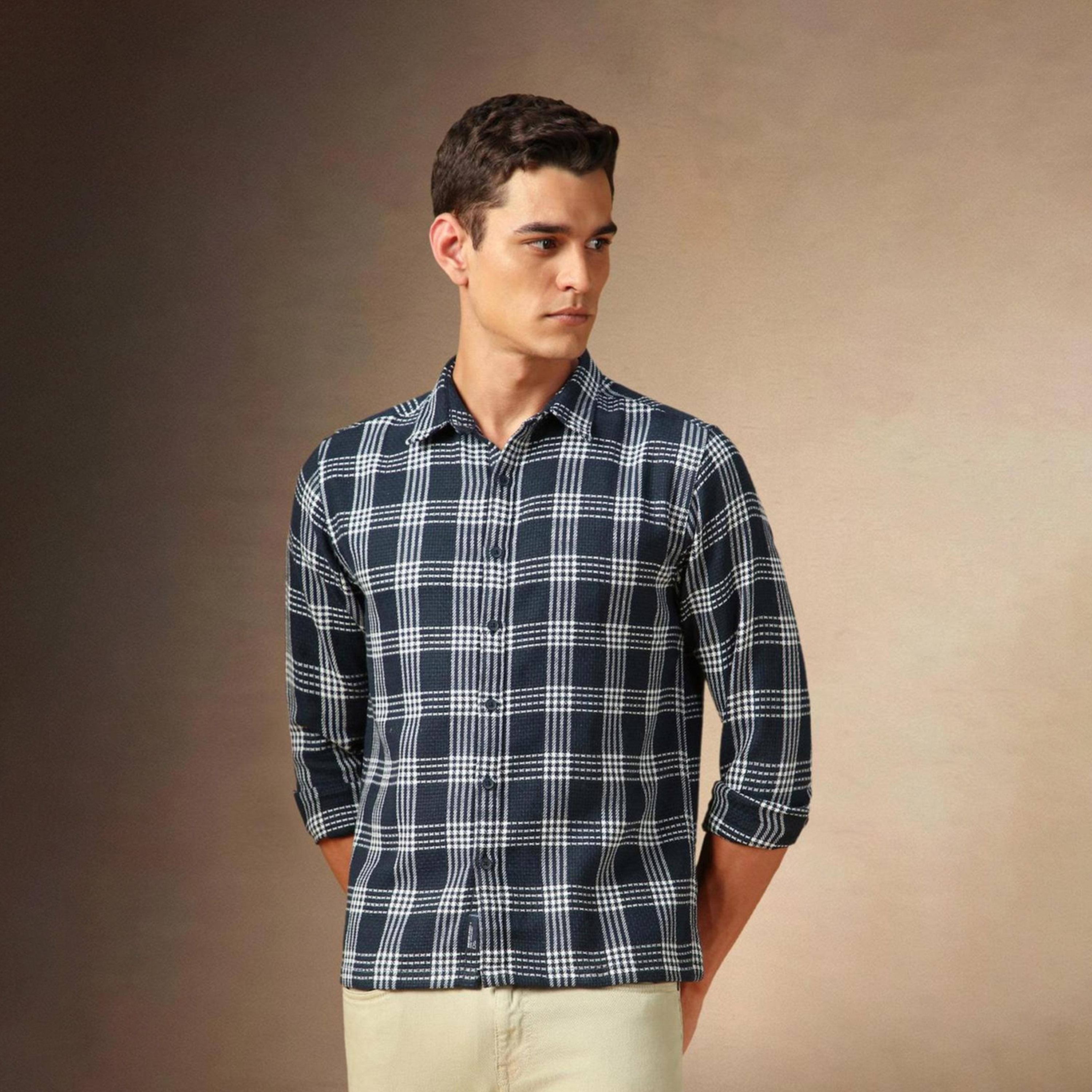Dennis Lingo X Styli Blue Tartan Checks Opaque Checked Casual Shirt-men-clothing-shirts-image-6
