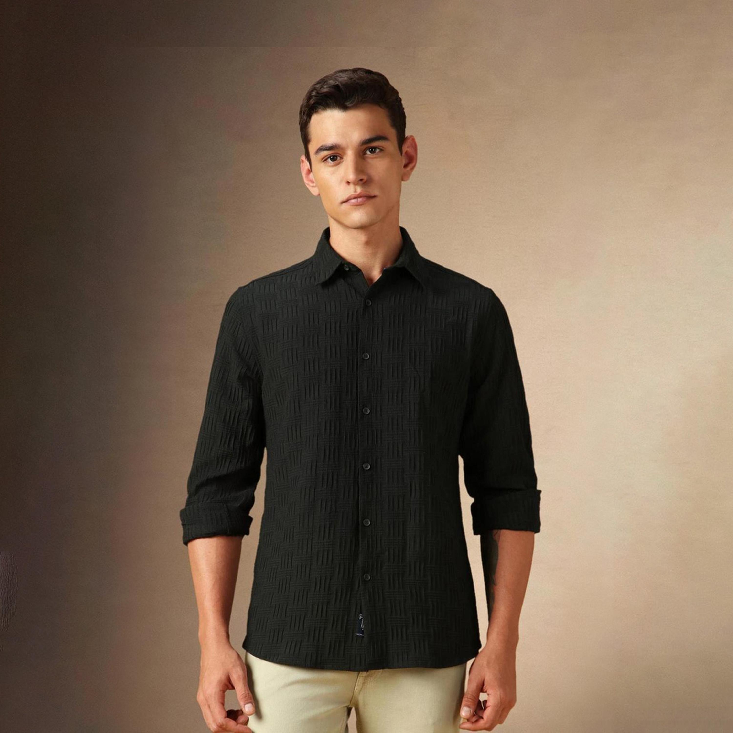 دينيس لينغو× ستايلي-  قميص أسود غير شفاف-men-clothing-shirts-image-1