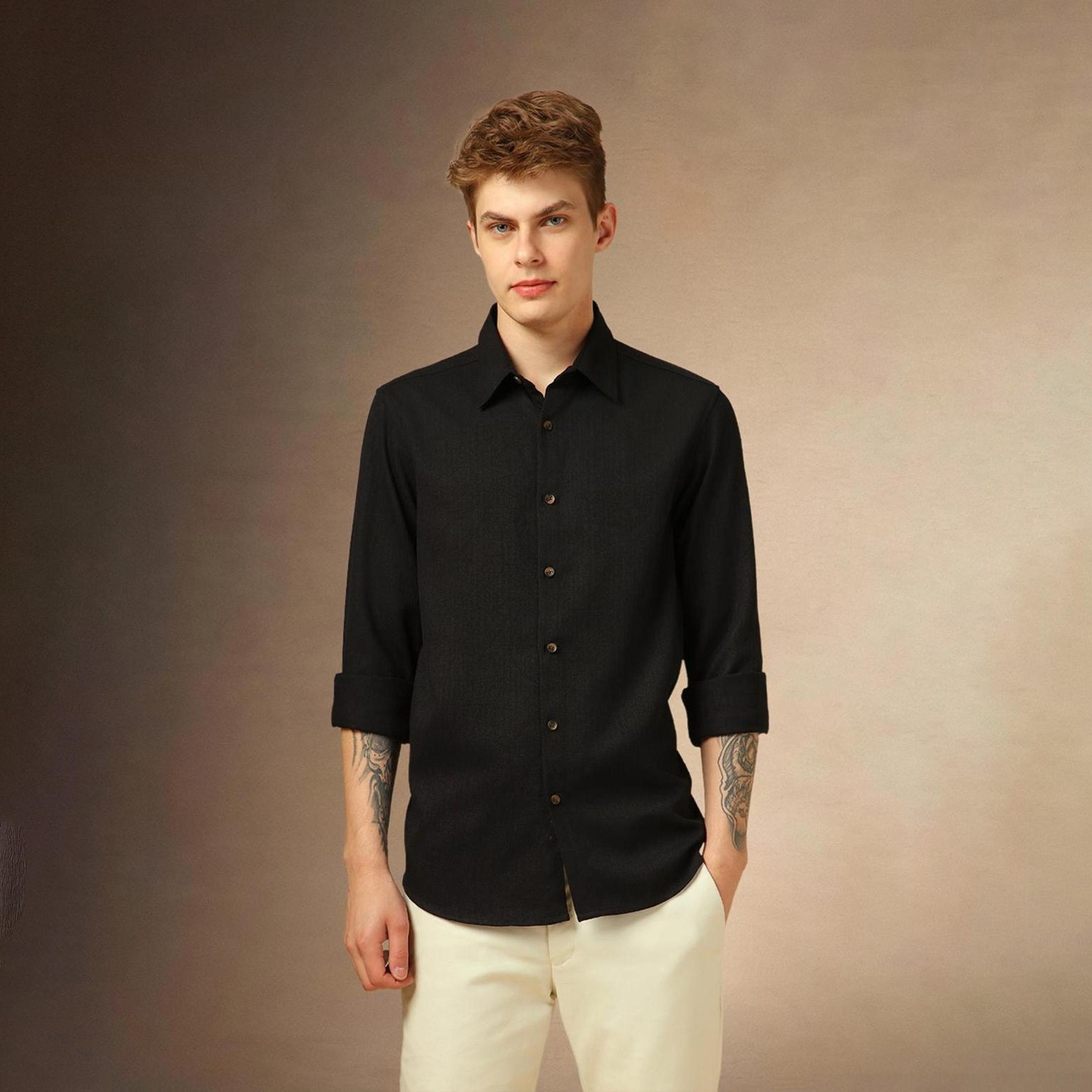 Dennis Lingo X Styli Black Opaque Casual Shirt-men-clothing-shirts-image-1