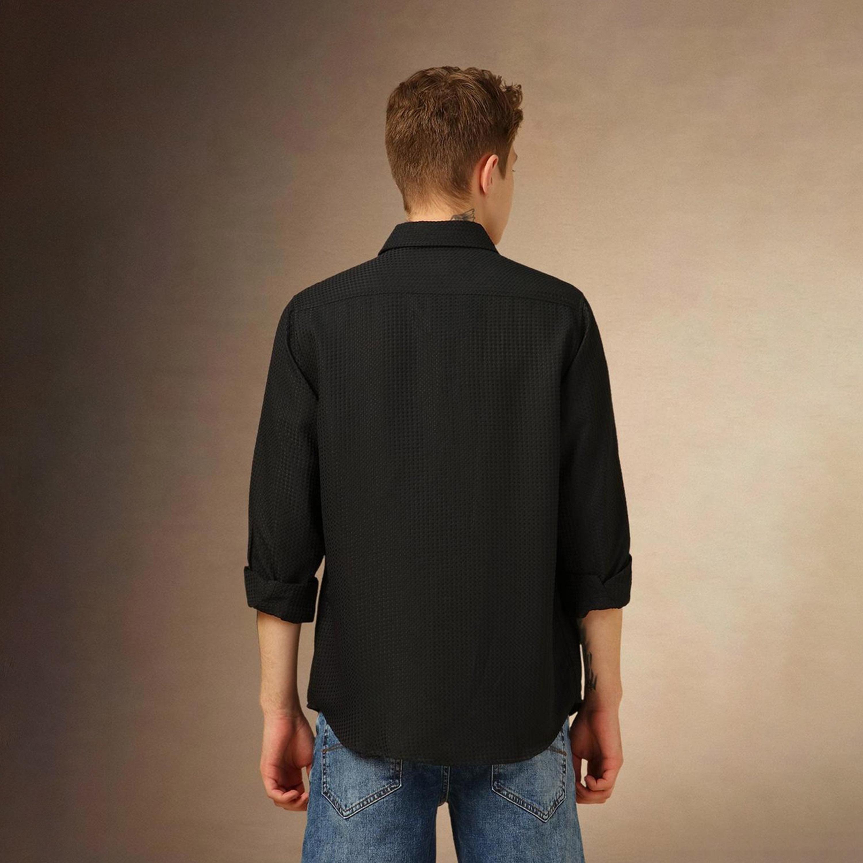 Dennis Lingo X Styli Black Spread Collar Textured Casual Shirt-men-clothing-shirts-image-3