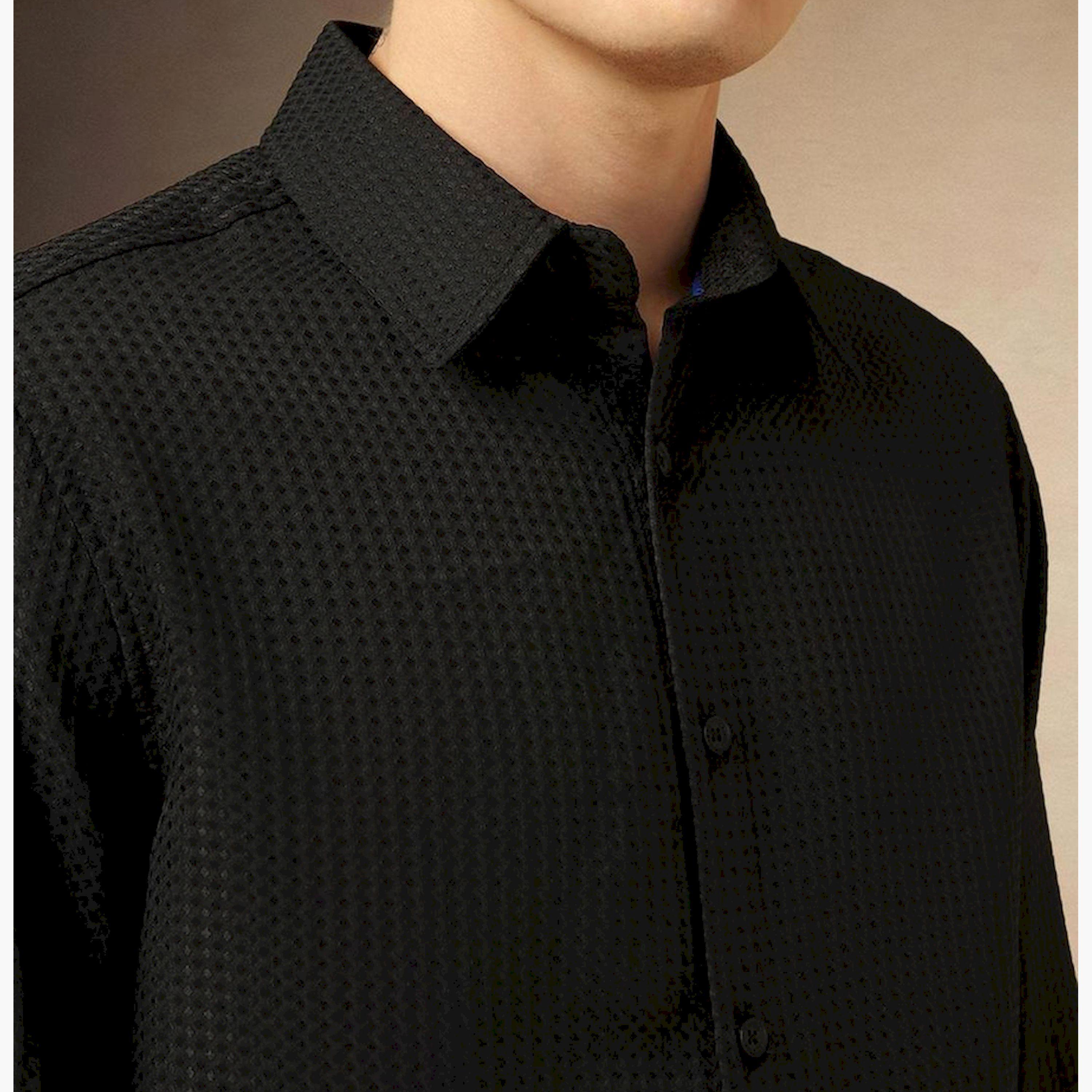 Dennis Lingo X Styli Black Spread Collar Textured Casual Shirt-men-clothing-shirts-image-4