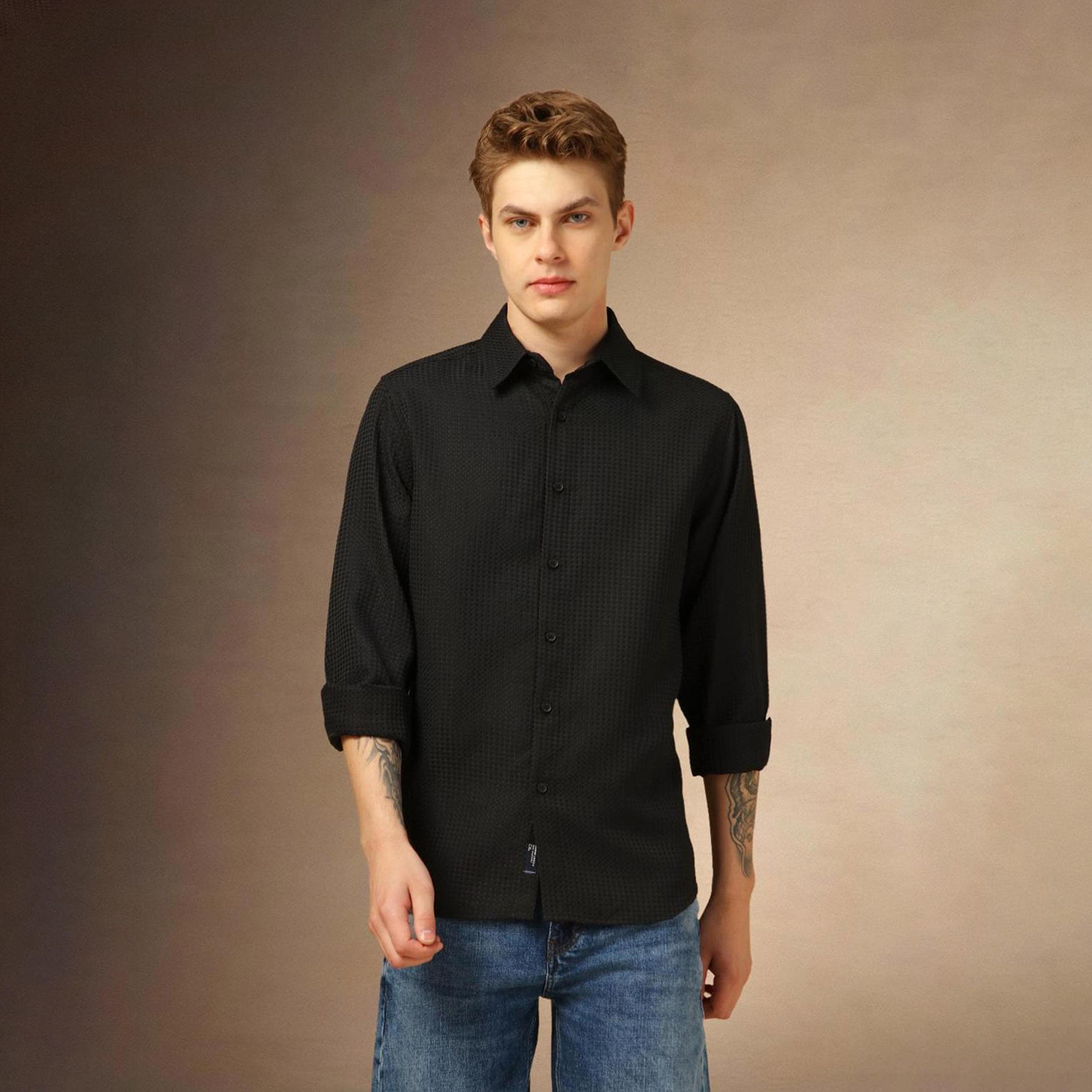 Dennis Lingo X Styli Black Spread Collar Textured Casual Shirt-men-clothing-shirts-image-6