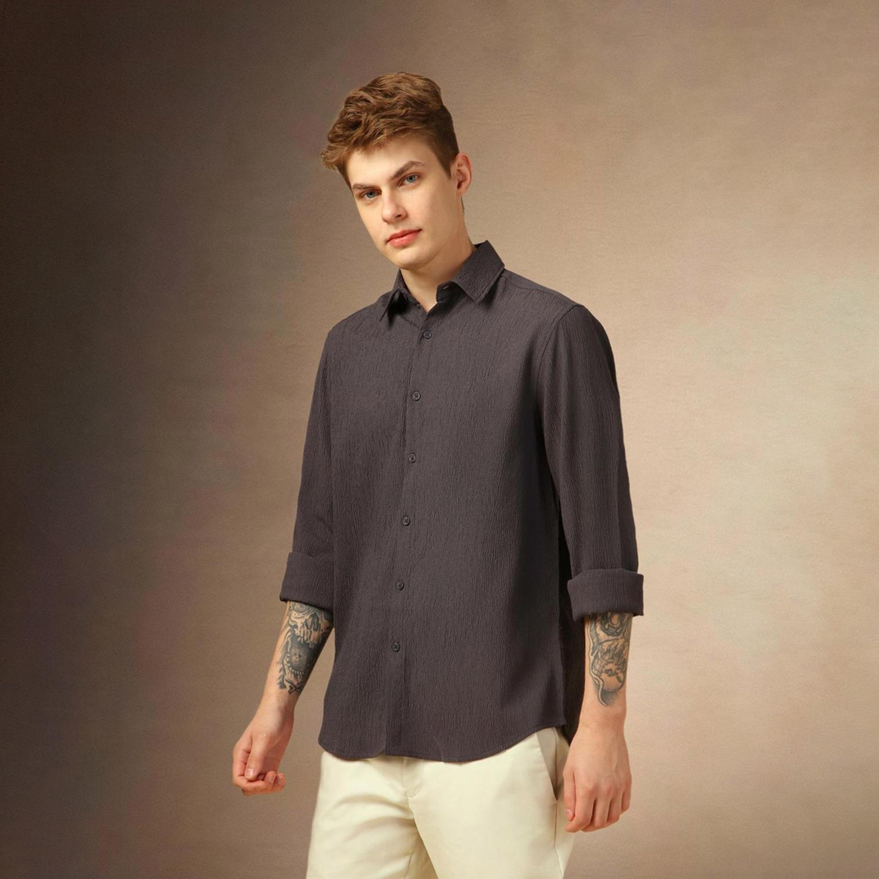 Dennis Lingo X Styli Grey Spread Collar Textured Casual Shirt-men-clothing-shirts-image-4