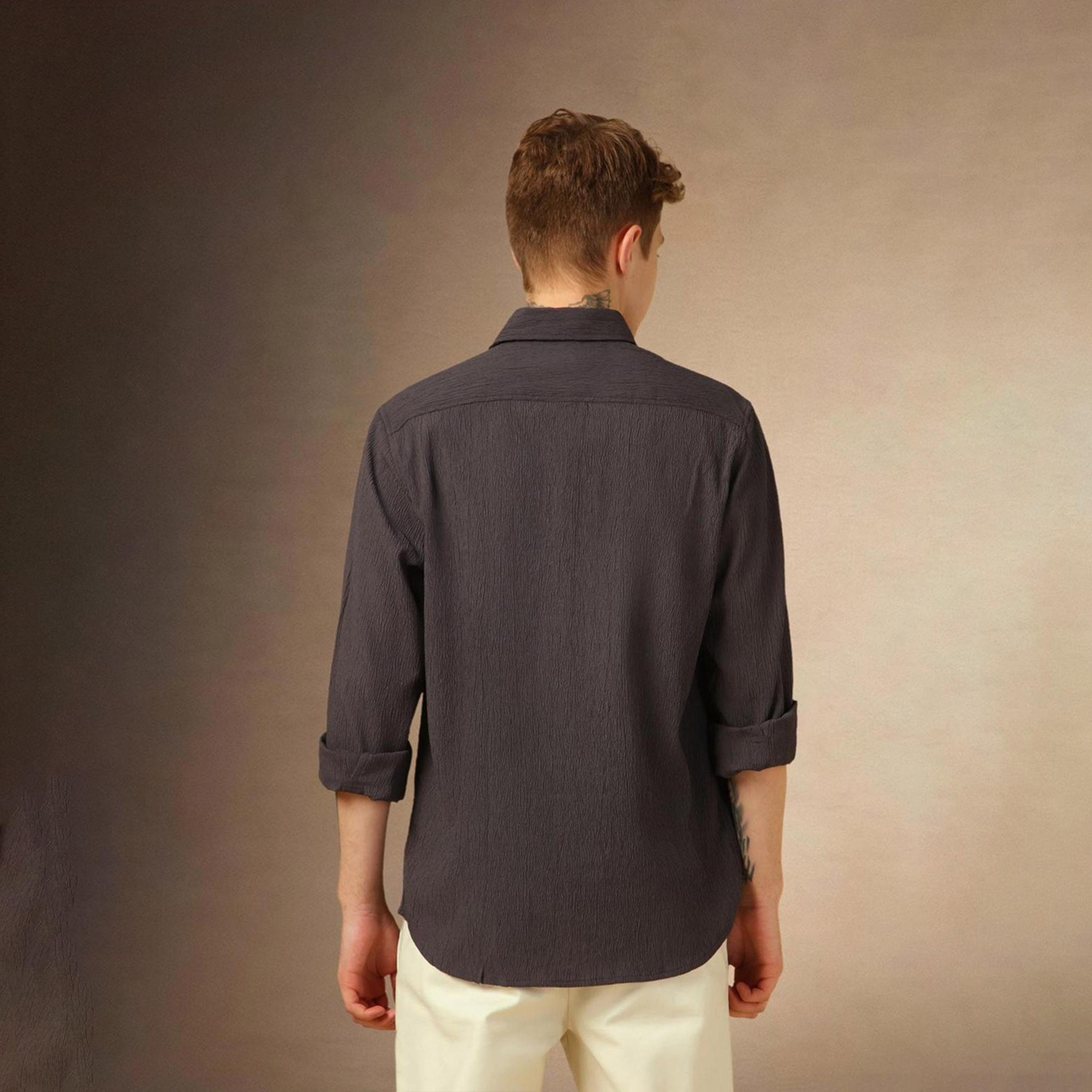 Dennis Lingo X Styli Grey Spread Collar Textured Casual Shirt-men-clothing-shirts-image-5