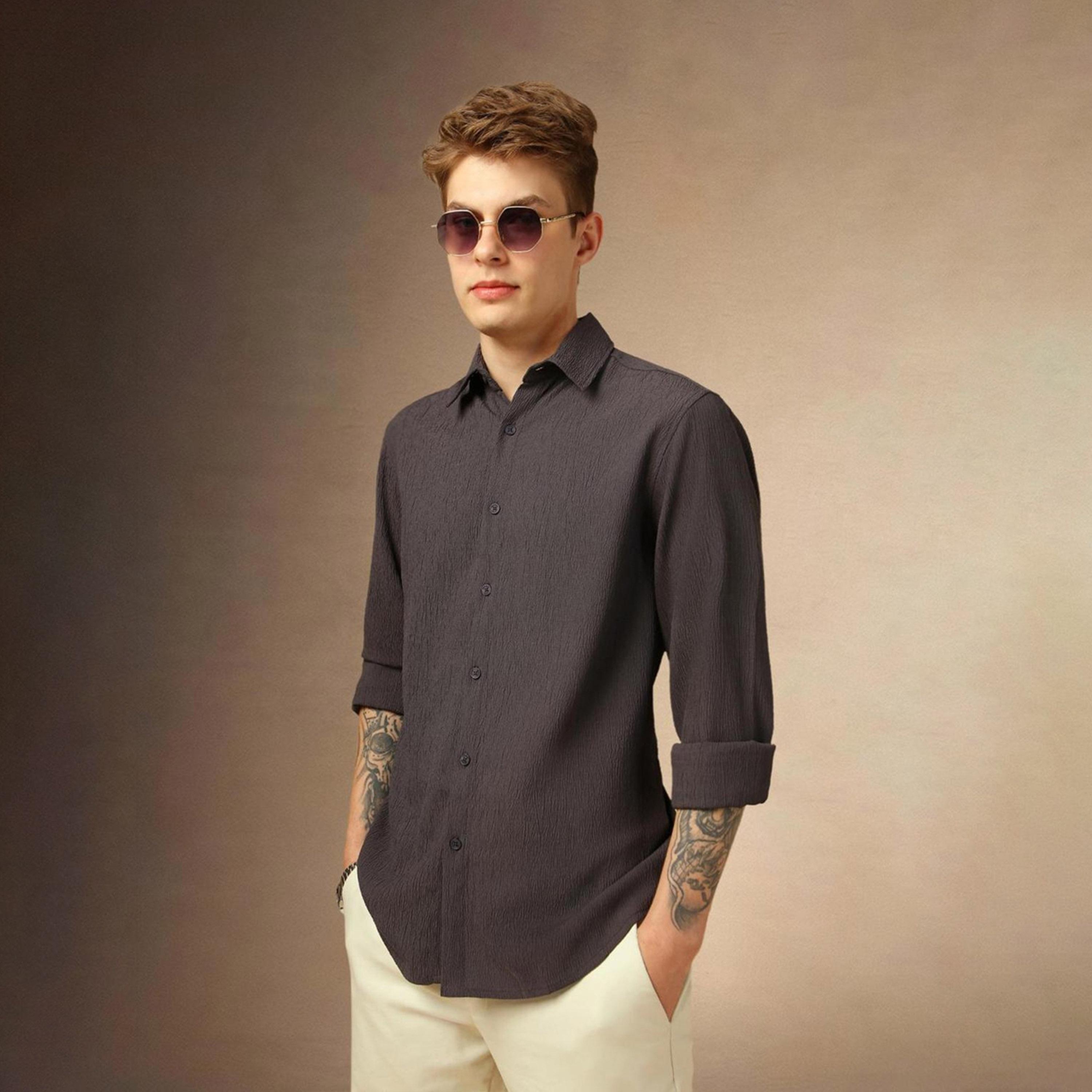 Dennis Lingo X Styli Grey Spread Collar Textured Casual Shirt-men-clothing-shirts-image-6