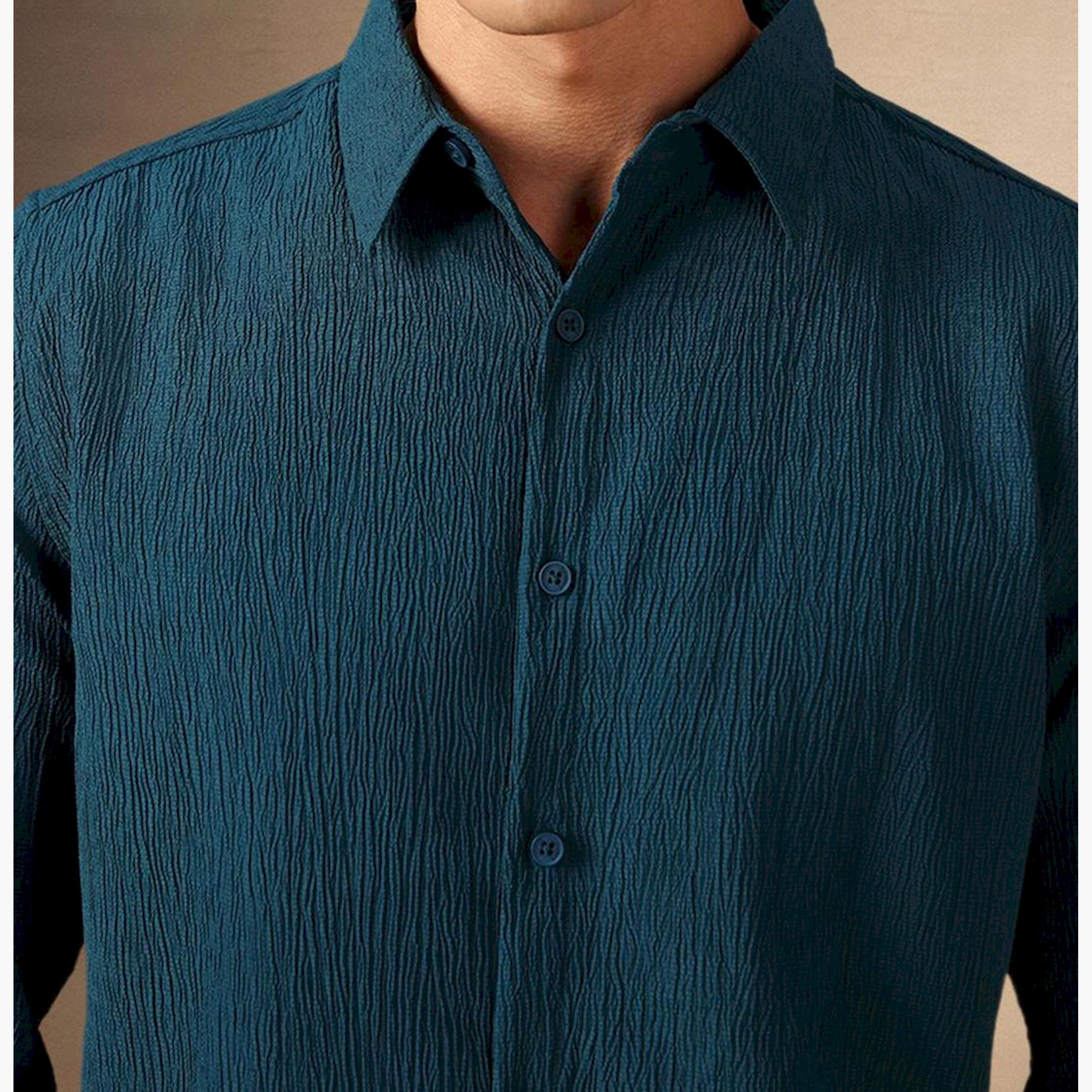 دينيس لينغو× ستايلي-  قميص كاجوال ياقة واسعة لون أزرق المخضر-men-clothing-shirts-image-3