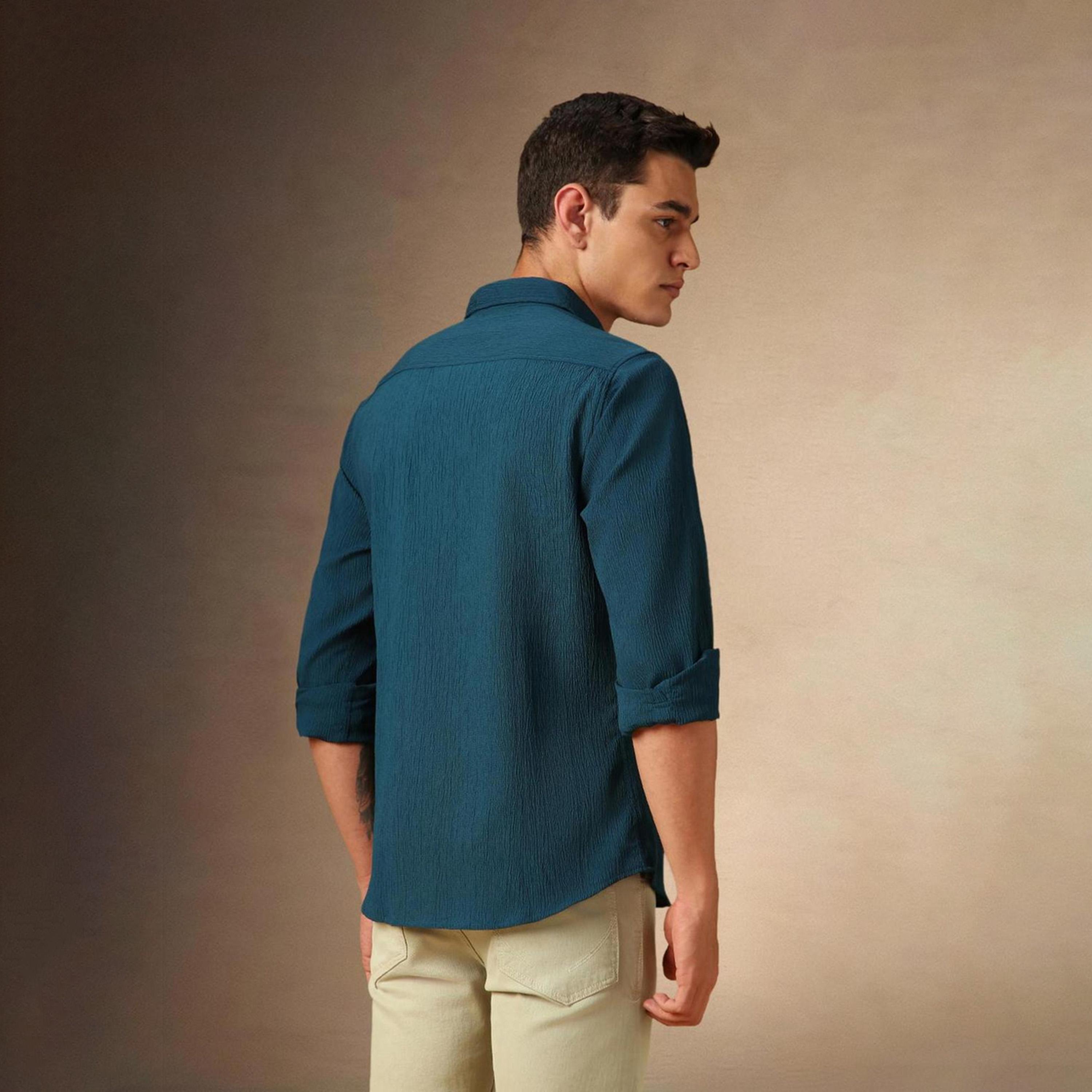 Dennis Lingo X Styli Teal Spread Collar Textured Casual Shirt-men-clothing-shirts-image-4