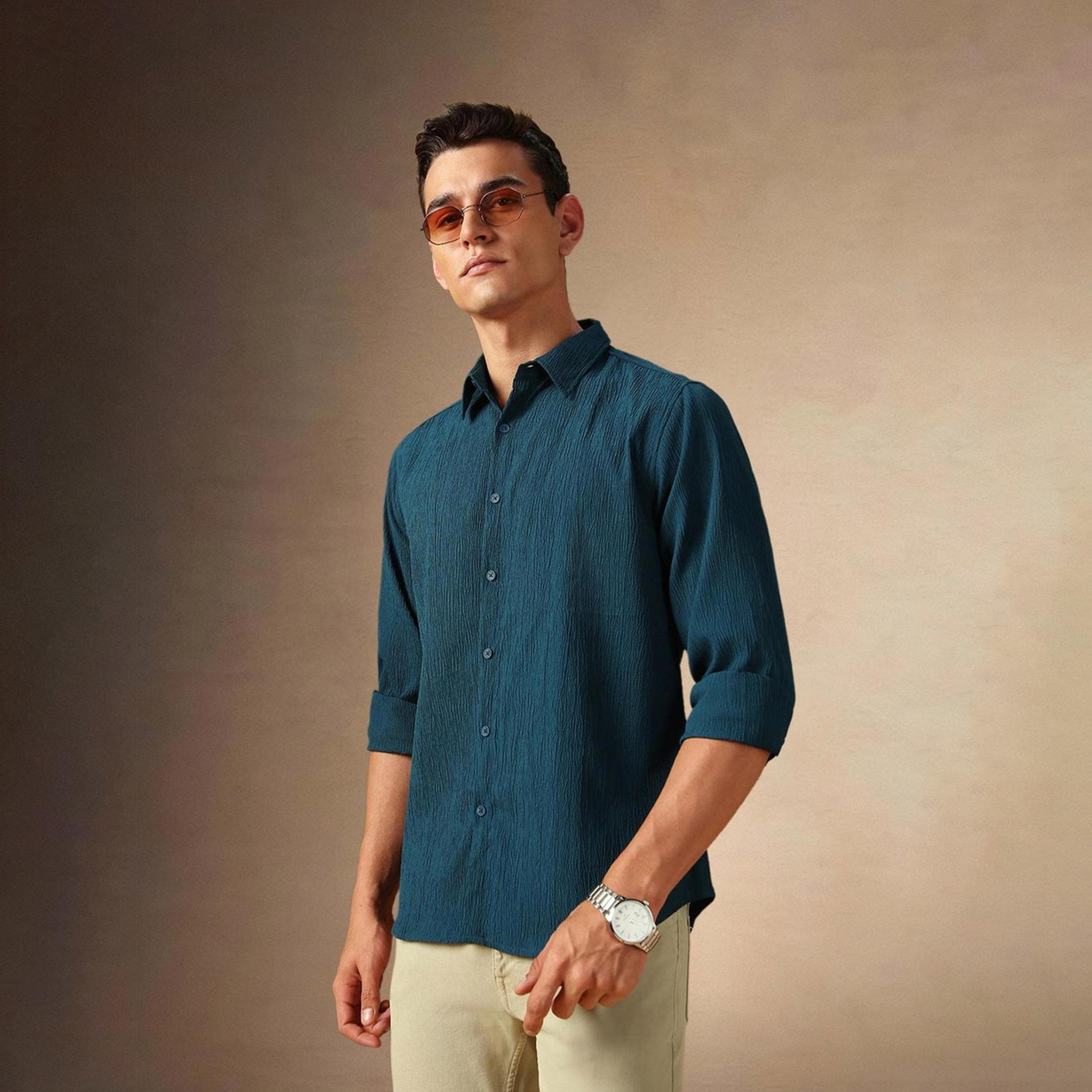 Dennis Lingo X Styli Teal Spread Collar Textured Casual Shirt-men-clothing-shirts-image-6