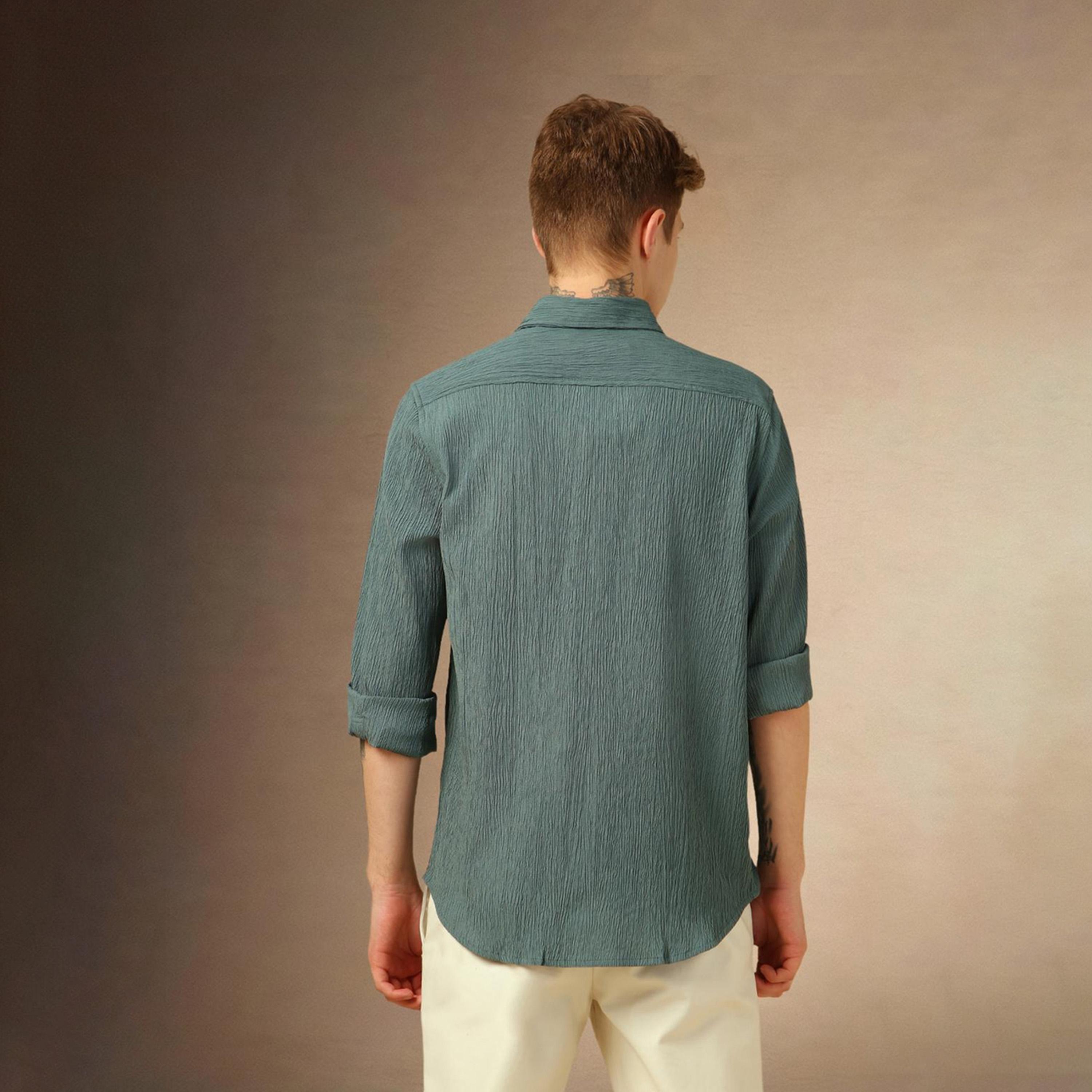 Dennis Lingo X Styli Green Spread Collar Textured Casual Shirt-men-clothing-shirts-image-3