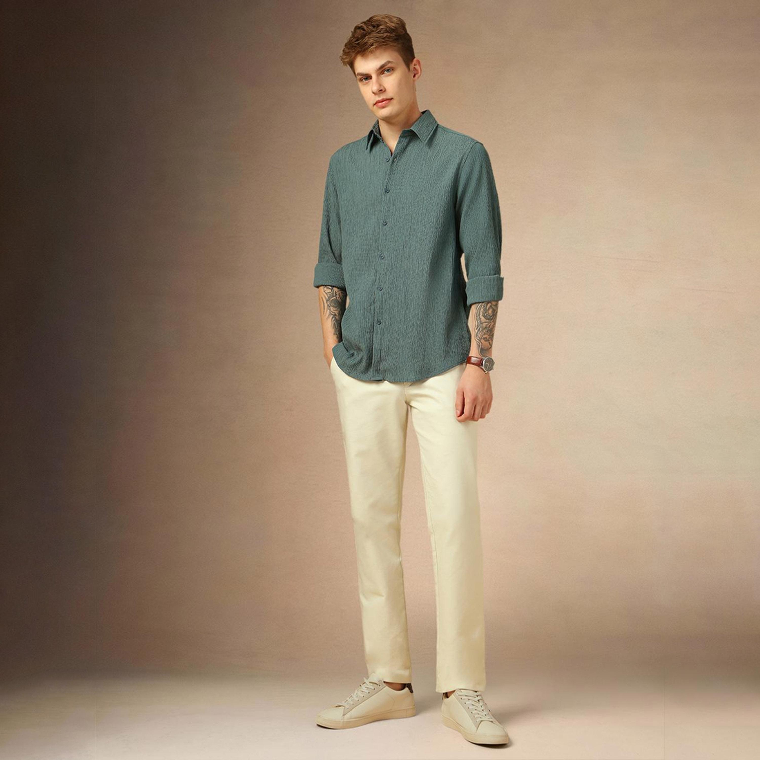 دينيس لينغو× ستايلي-  قميص كاجوال ياقة واسعة لون أخضر-men-clothing-shirts-image-5