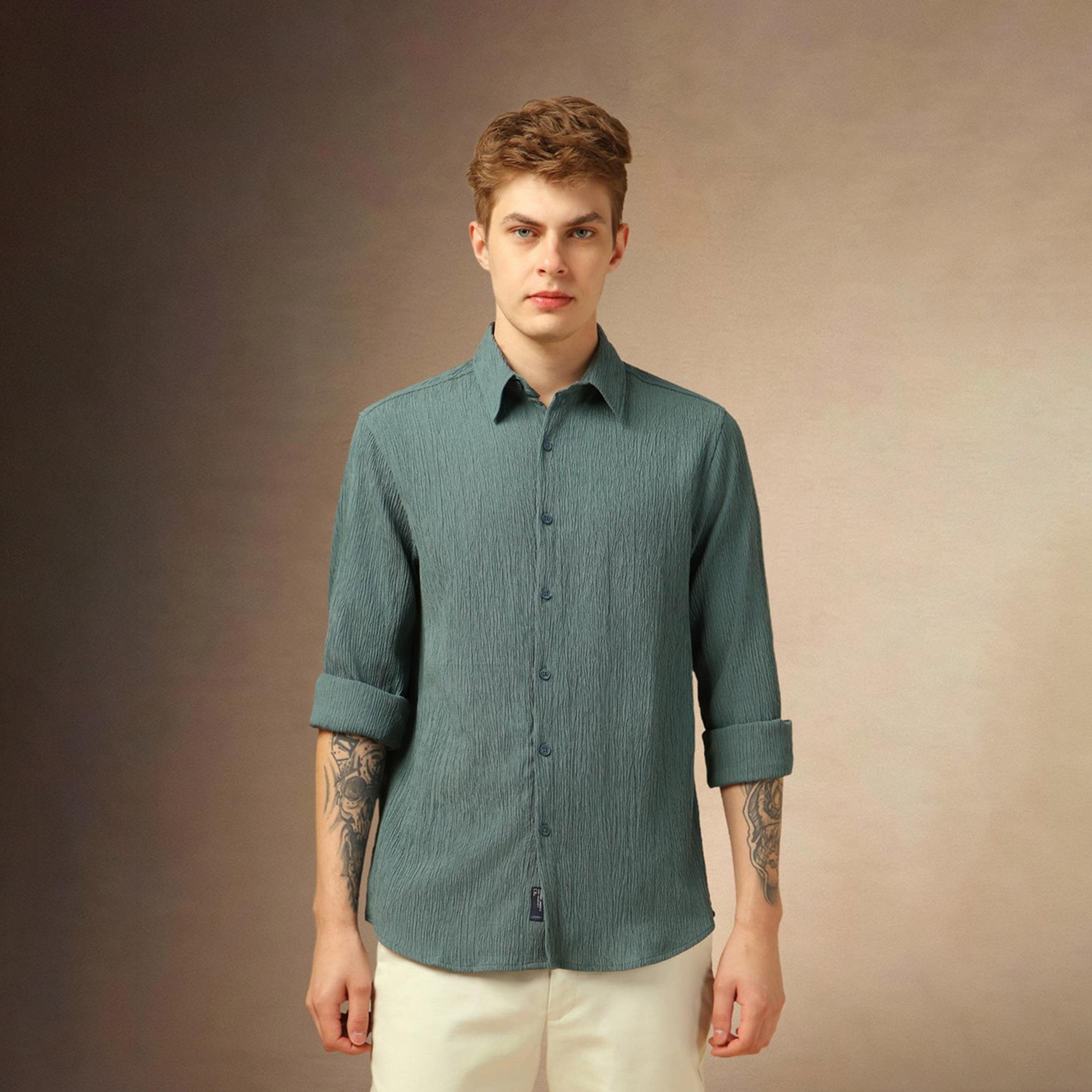 Dennis Lingo X Styli Green Spread Collar Textured Casual Shirt-men-clothing-shirts-image-6