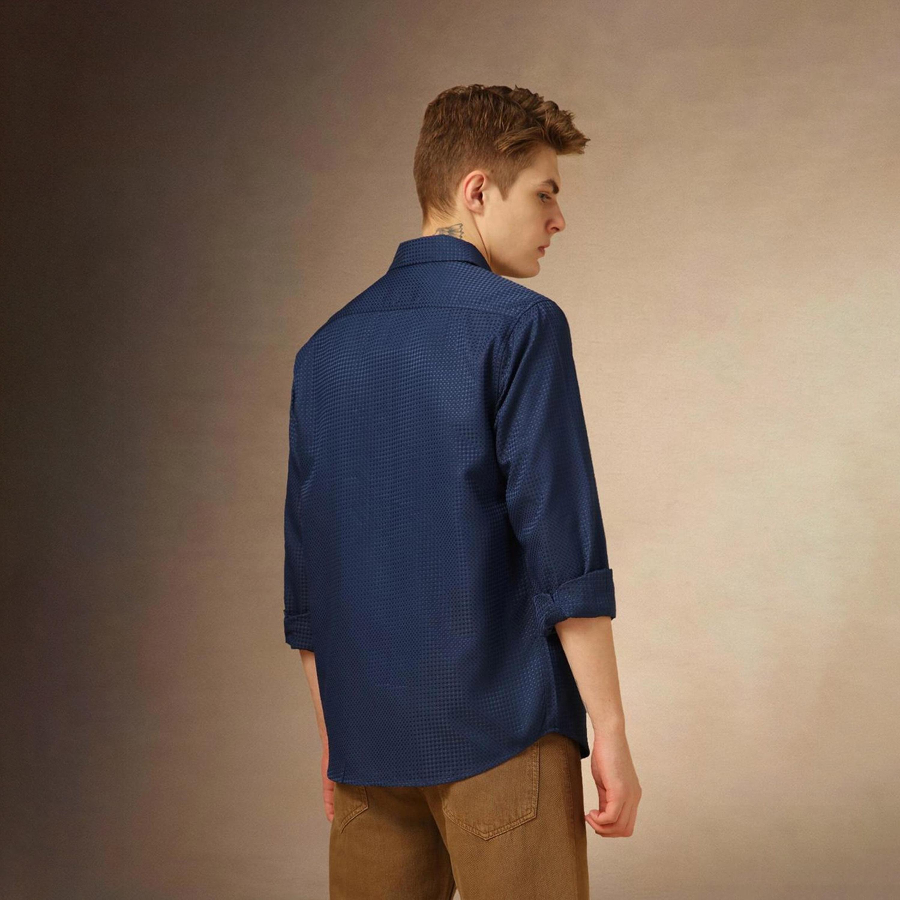 دينيس لينغو× ستايلي-  قميص كاجوال ياقة واسعة باللون الأزرق-men-clothing-shirts-image-2