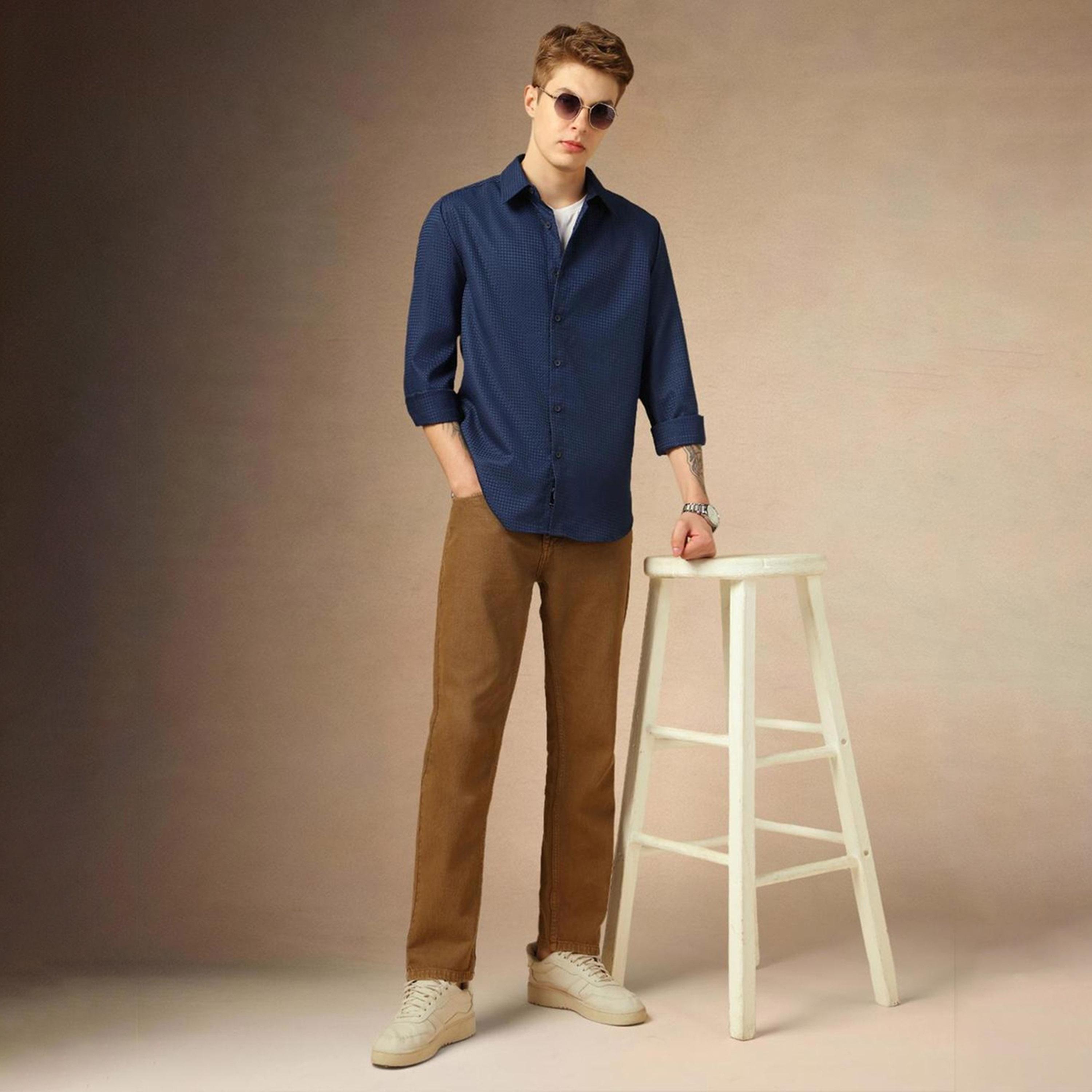 دينيس لينغو× ستايلي-  قميص كاجوال ياقة واسعة باللون الأزرق-men-clothing-shirts-image-5