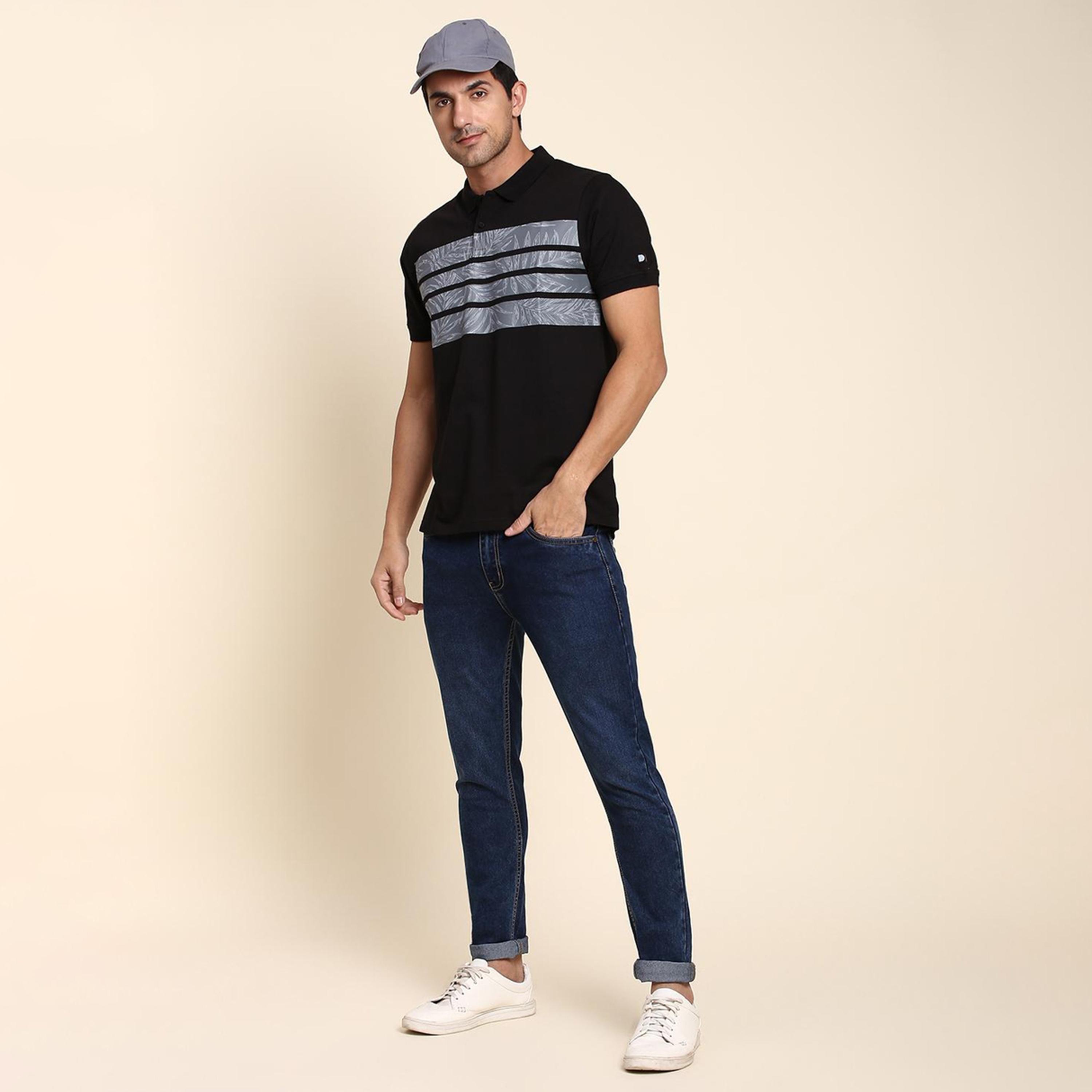 دينيس لينغو× ستايلي-  تي شيرت بولو ياقة بولو مخططة رسوم استوائية باللون الأسود-men-clothing-tshirtsandpolos-tshirts-image-4